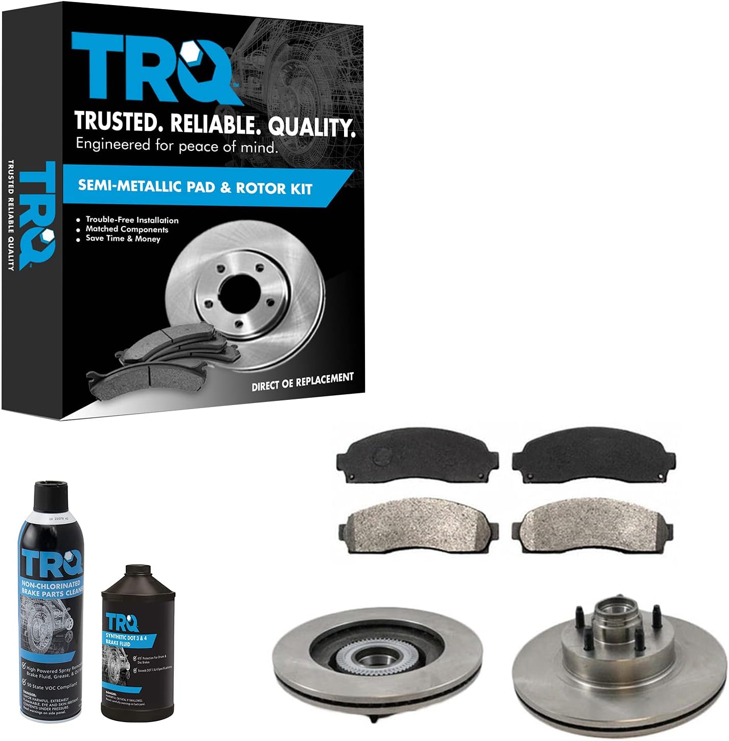 TRQ Front Brake Pad & Rotor Kit Brake Chemical Kit Brake Pads Brake Rotor Semi-Metallic Compatible with 2001-2003 Ford Explorer Sport 2001-2005 Explorer Sport Trac
