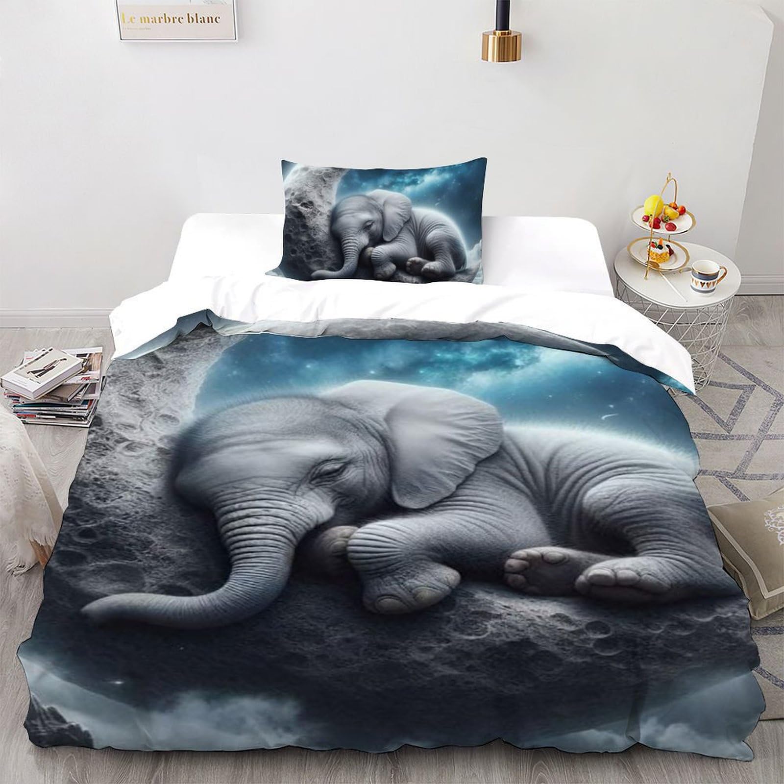 Parure éléphant lune pour lit fille 135x200cm pour décorer la chambre