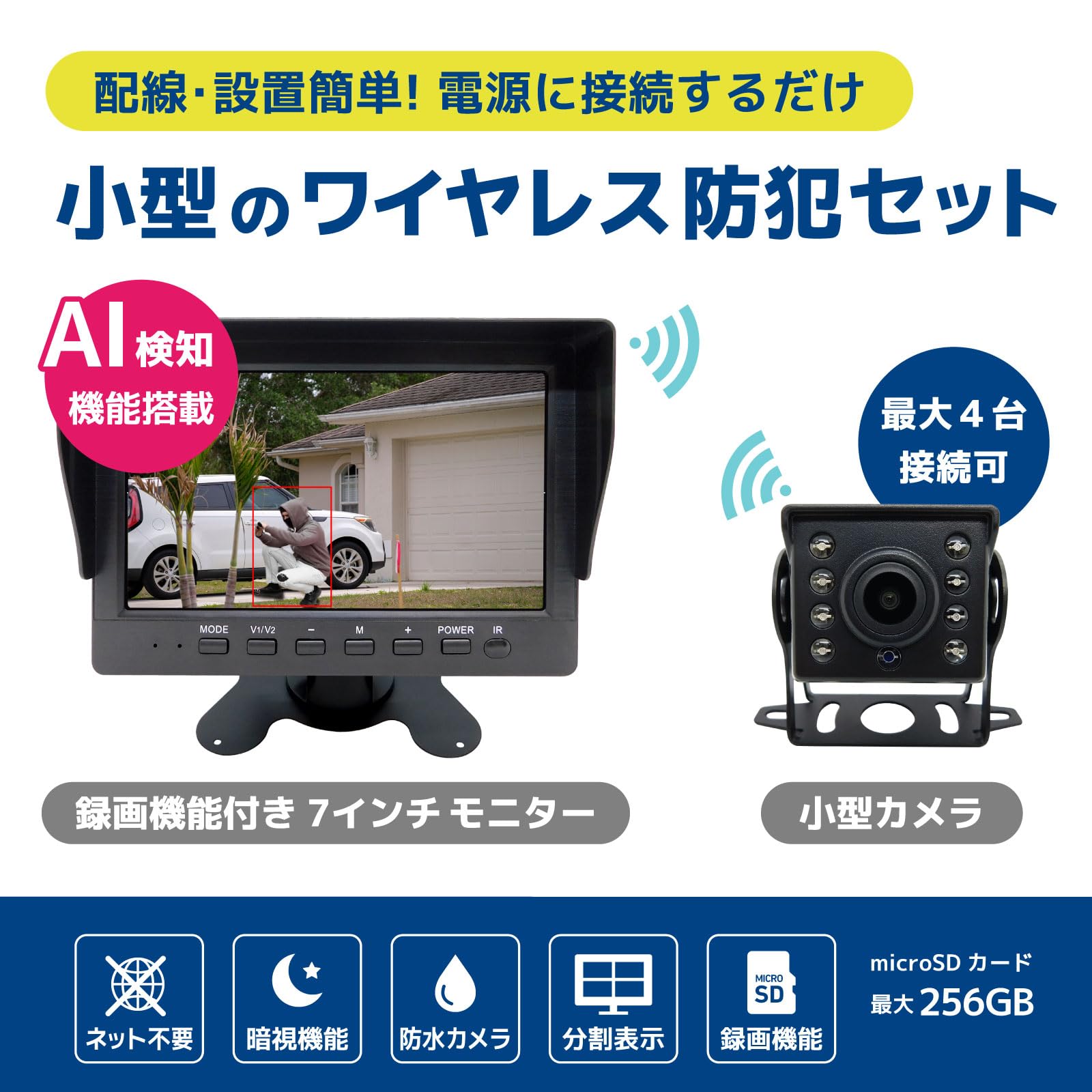 ワイヤレス監視カメラセット 7インチモニター付き Amazon.co.jp: Broadwatch ワイヤレス防犯カメラセット モニター付き