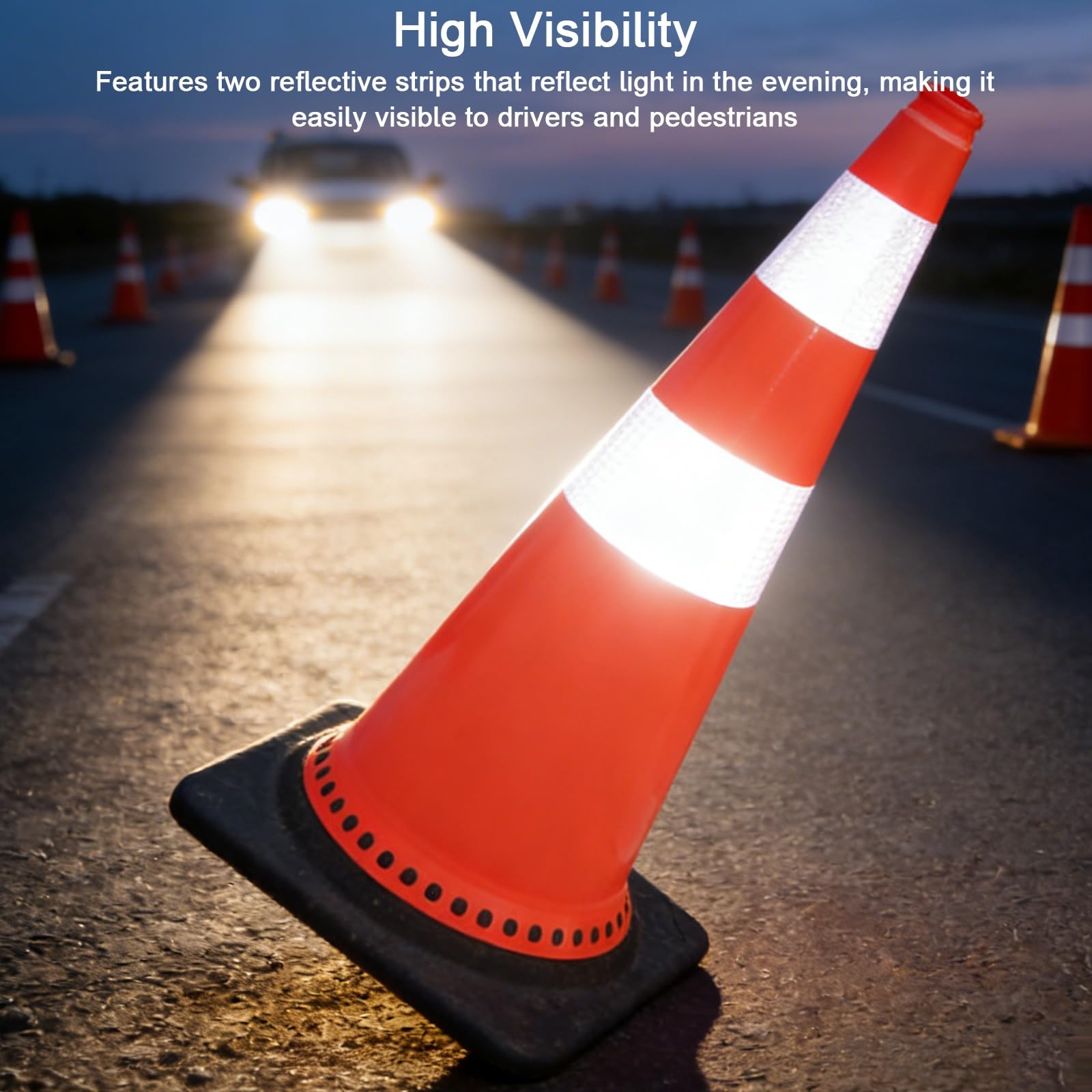 Cone de Chantier, Cône Signalisation Réfléchissant, Structure Stable, avec Bandes Réfléchissantes, pour le Stationnement et la Gestion Des Flux de Circulation (lot de 3)