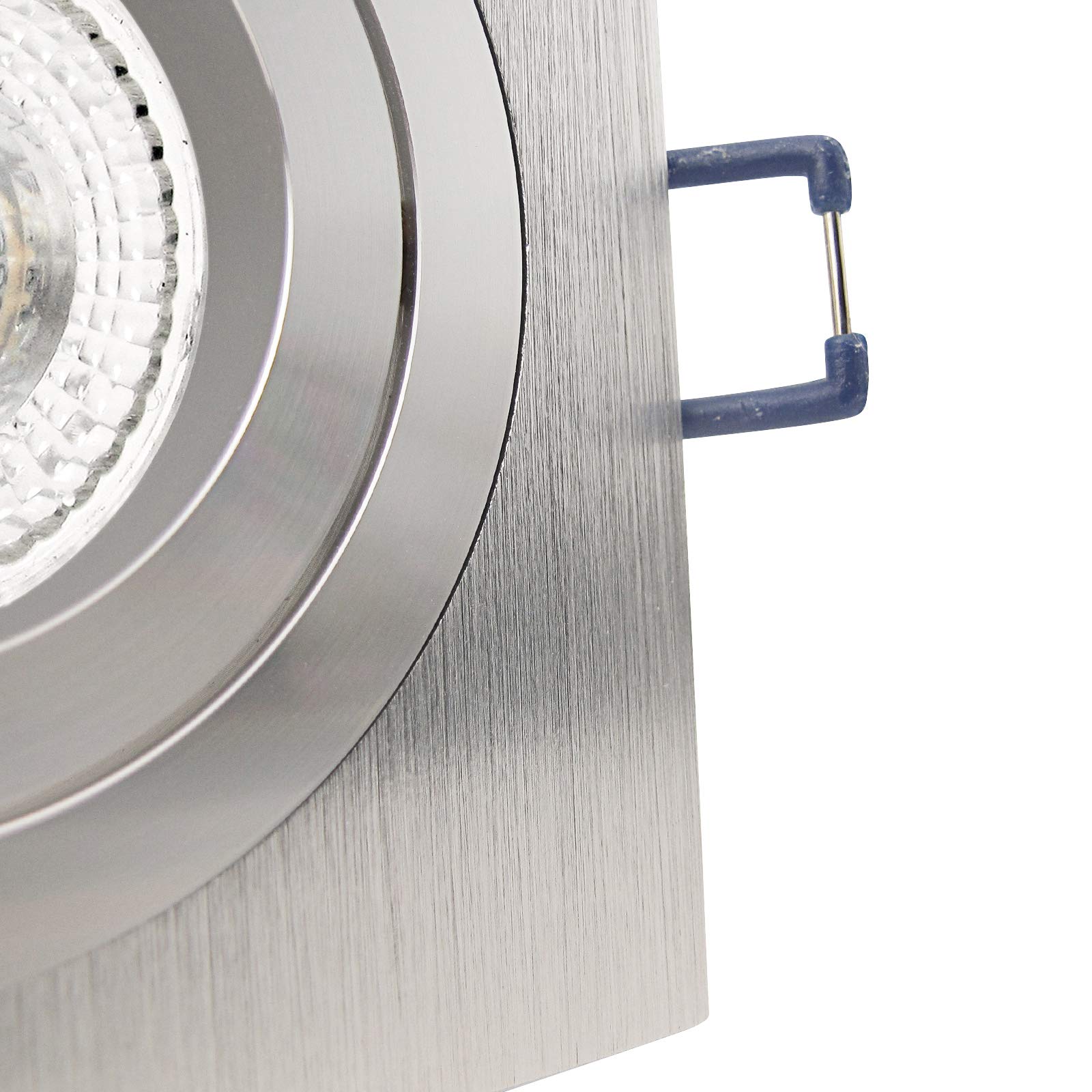 trendlights24 Noble LED Einbaustrahler 230V Alu Silber eckig GU10 10er Set | Decken Einbauleuchten, LED-Spots, 4W, Warmweiß, Abstrahlwinkel 120°, Leuchtmittel austauschbar, Deckenspots, schwenkbar