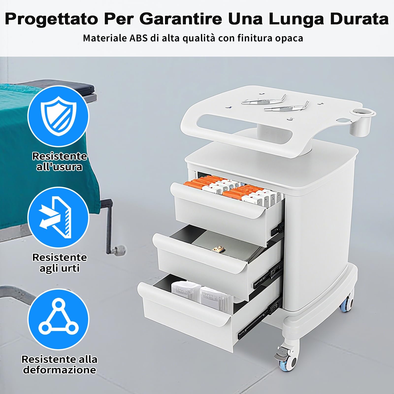 Carrello per salone di bellezza- da 30 kg, carrello per spa su ruote, carrello per riporre strumenti di bellezza, Carrello cosmetico con ruote e 3 cassetti
