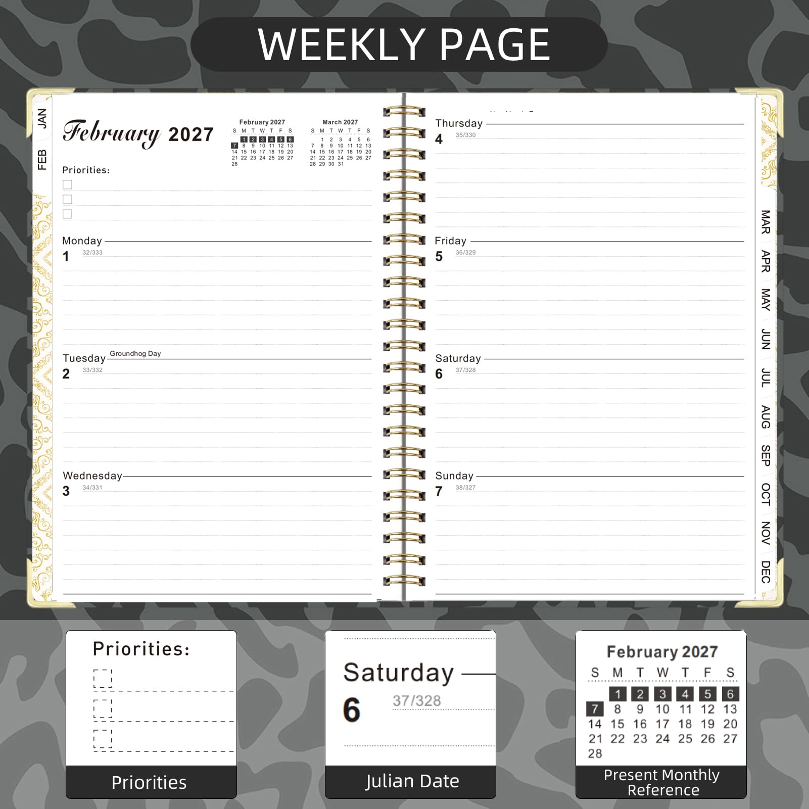 Agenda 2026-2027, luglio 2026-giugno 2027, agenda settimanale e mensile 15,9 x 21,6 cm con linguette per pagina, calendario con copertina rigida con tasca interna, fascia elastica, rilegatura