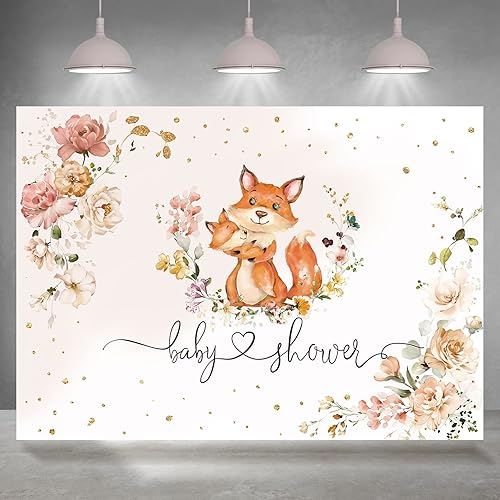 Telón de fondo para baby shower de zorro para niñas, flores de fotografía con texto en inglés "It's a Girl", fondos de fotografía de animales