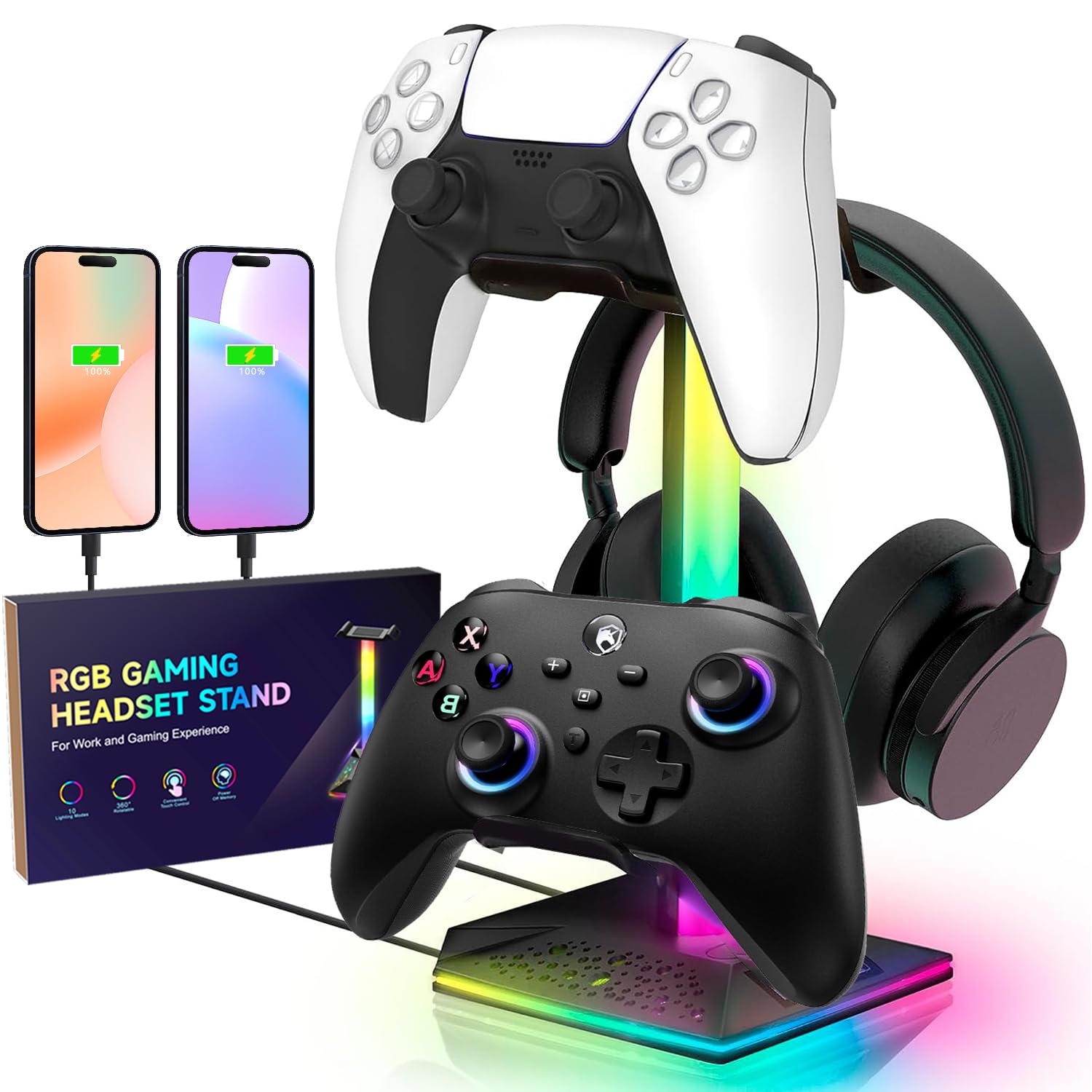 Wholesale PIWIJOY EB05 RGB Gaming Headset Stand With 2 USB Ports, Headphone Holder With 10 Light Modes For Gamers Pc Earphone Accessories Black Sku680902730a - View #7