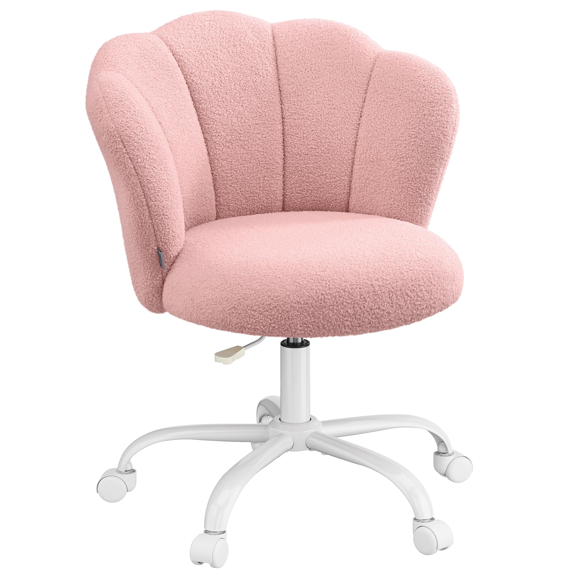 SONGMICS OBG030SA02 Obrotowe krzesło biurowe, toaletka pod toaletkę, pluszowy polar, nośność 110 kg, oparcie z płatkami, regulowana wysokość, do salonu, sypialni, żelowo-różowy