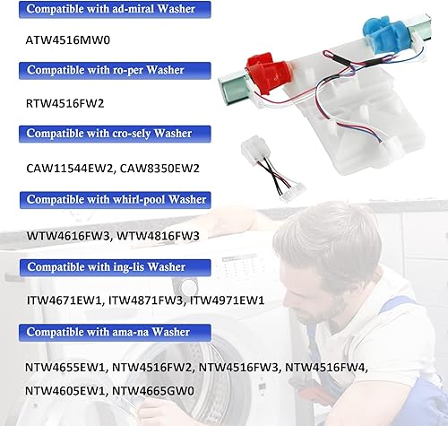 Miniatura 5 de Válvula de entrada de agua de lavado W11101906 w10869803 ntw4516fw3 Compatible con whirl-pool, ama-na, cro-sley Washer NTW4655EW1, NTW4665GW0,