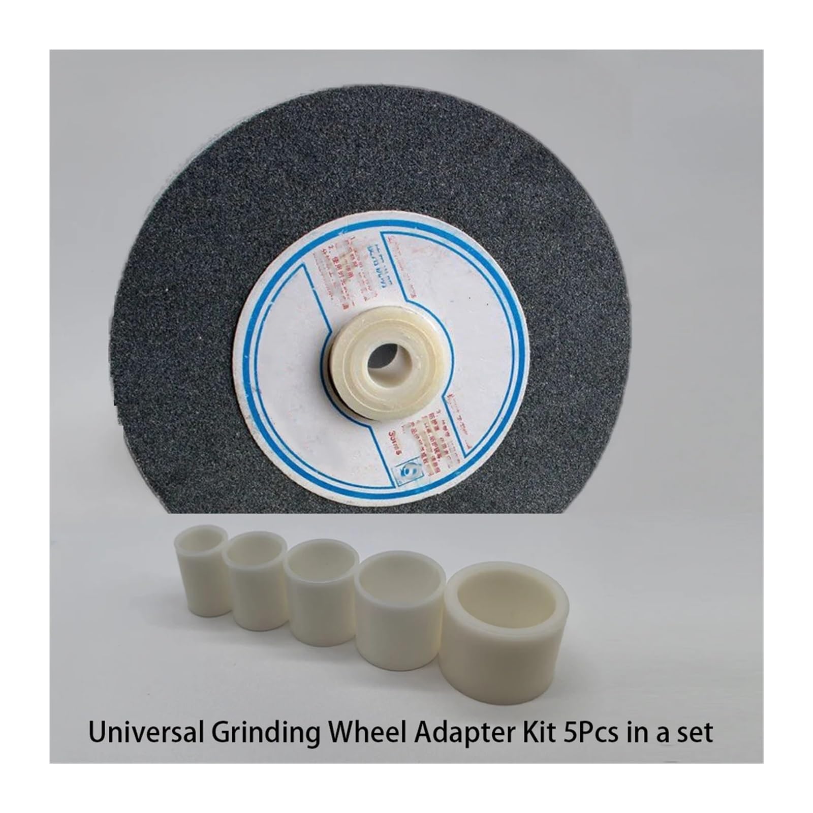 Kit de 5 reductores de muelas abrasivas industriales (32-25-22-19-16-12,7 mm) con anillos adaptadores de plástico for amoladora angular de banco de 200/150 mm.