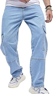 Sponsored Ad - Baggy Cargo Jeans for Men – Mid Rise Relaxed Fit Denim Cargo Pants | Streetwear Utility Pant with Multiple Pockets