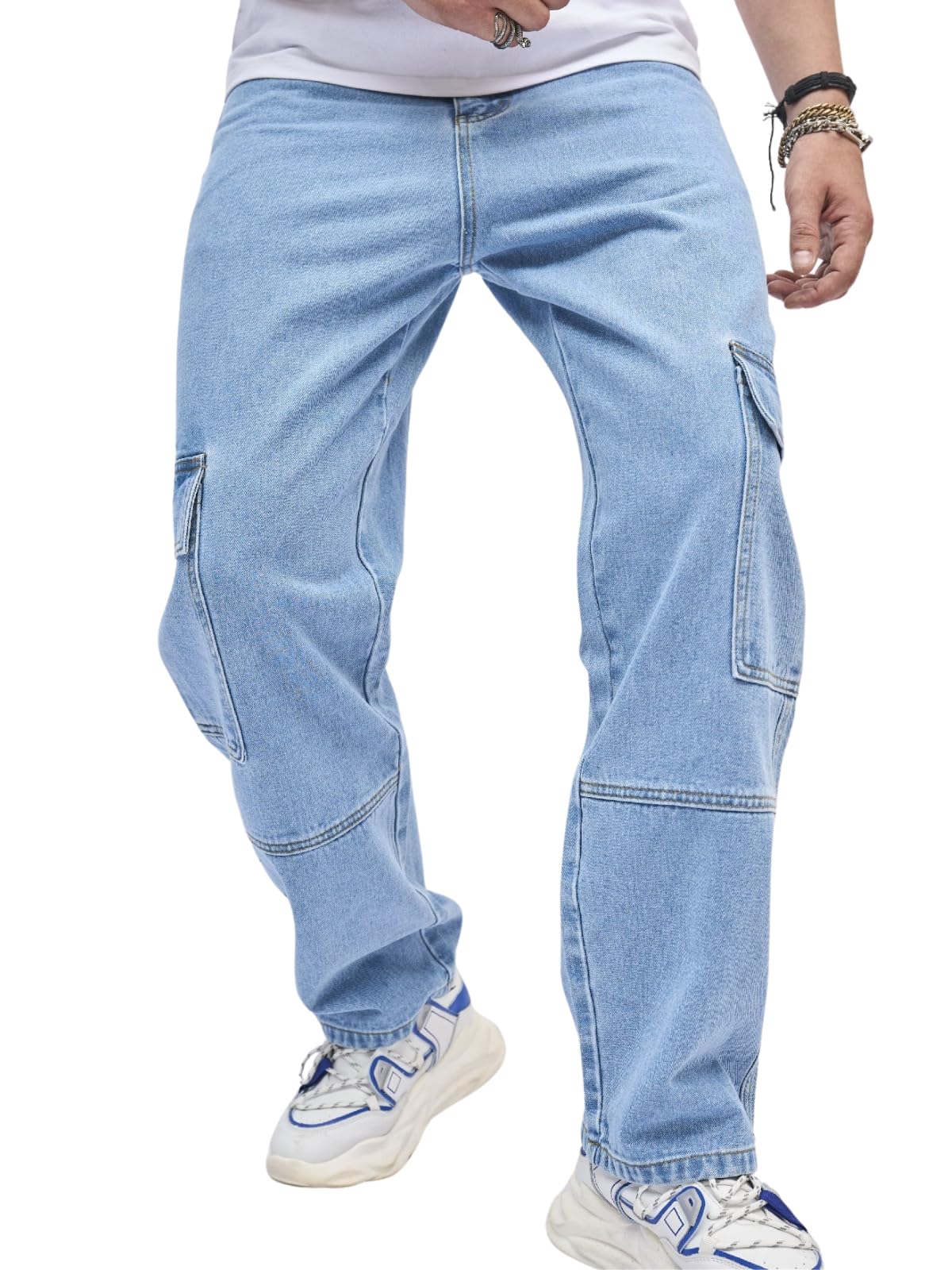 GRECIILOOKSBaggy Cargo Jeans for Men – Mid Rise Relaxed Fit Denim Cargo Pants | Streetwear Utility Pant with Multiple Pockets