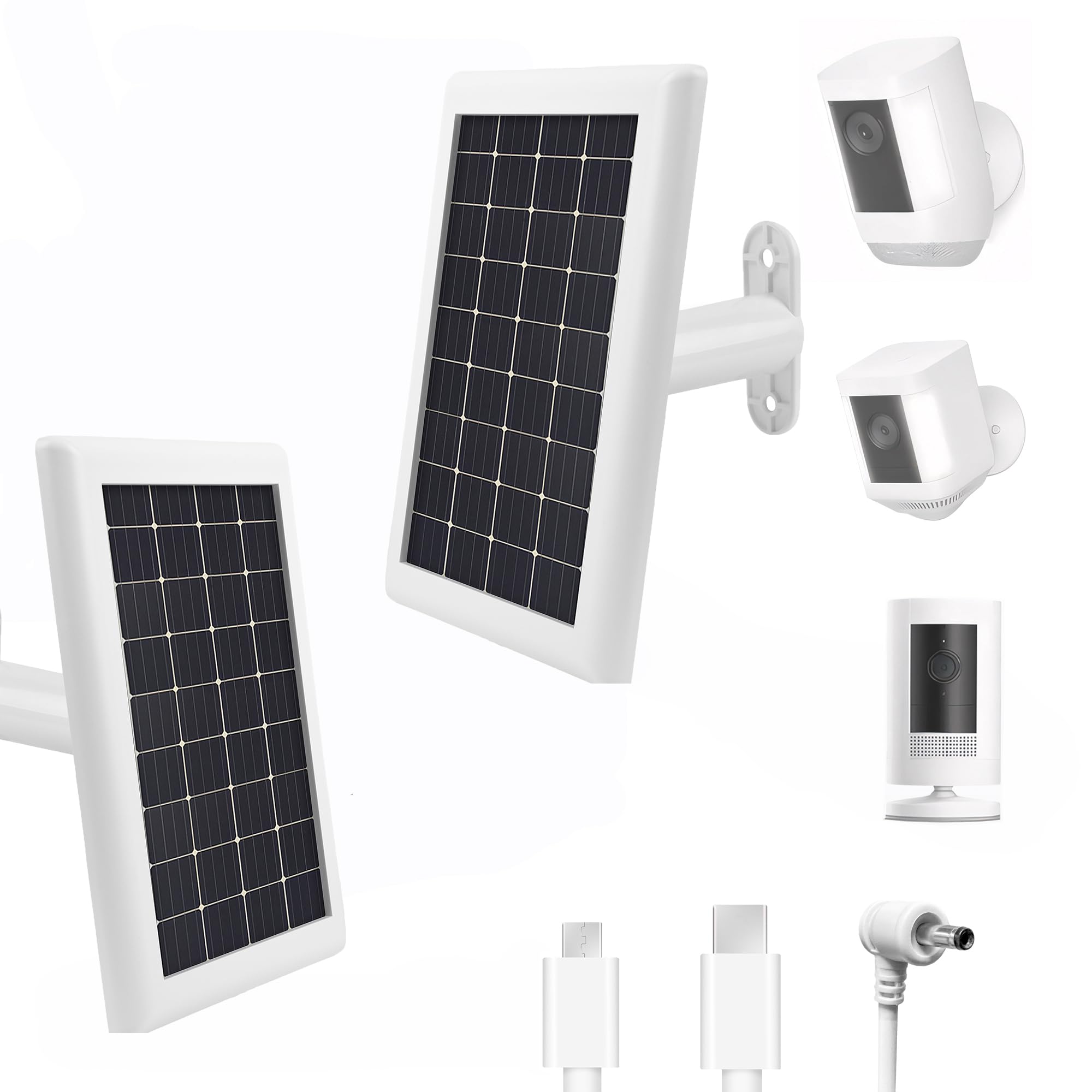 Caricatore per pannello solare per batteria della fotocamera ad anello, compatibile con telecamera ad anello riflettore/cam, uso esterno, bianco, 2 pezzi, cavo da 5 m