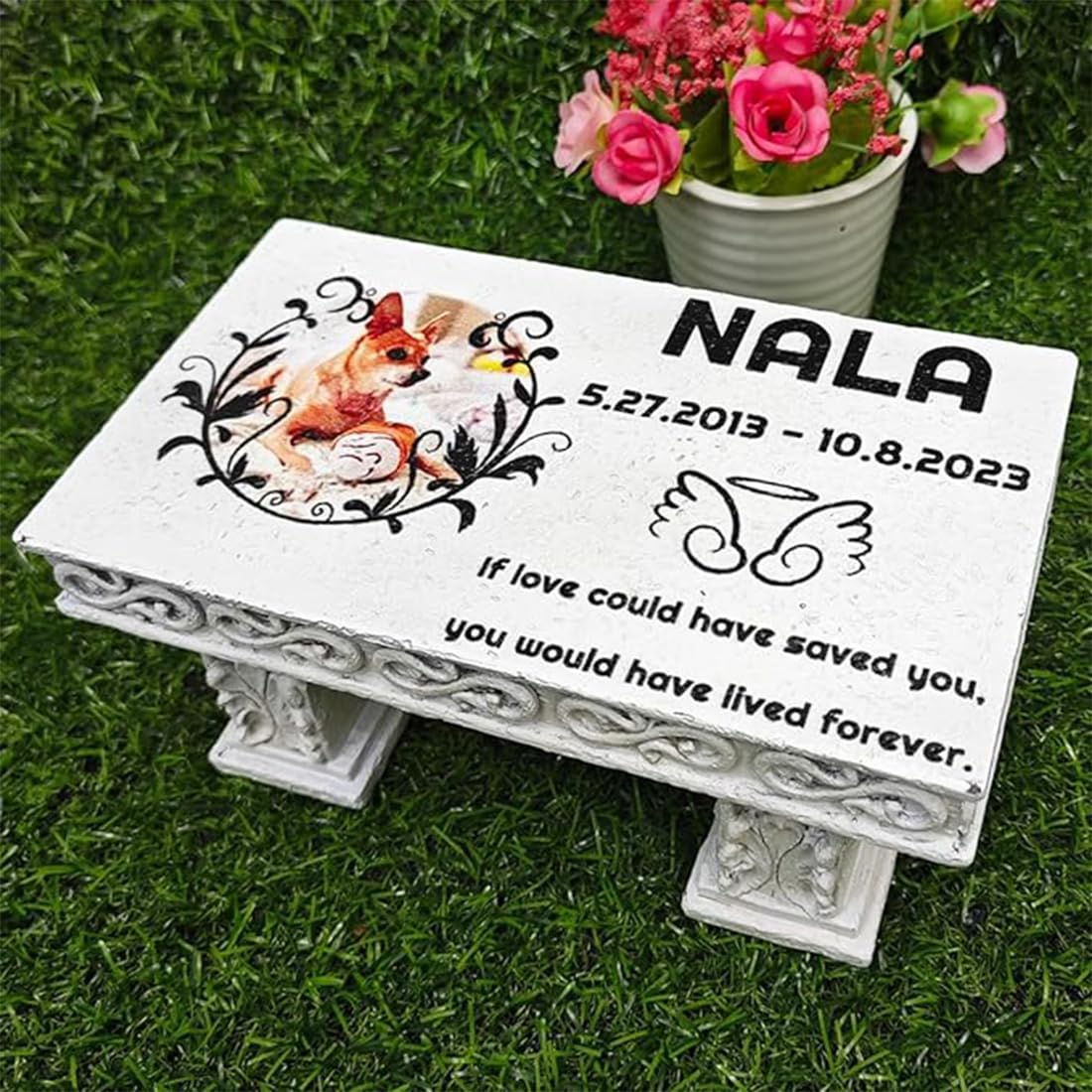 Personalized Memorial Bench for Pet Human, Custom Pet Memorial Stone with Colorful Photo, Pet Grave Marker Dog Headstone Cat Tombstone, Loss of Pet Gifts, Memorial Garden Plaque (E)