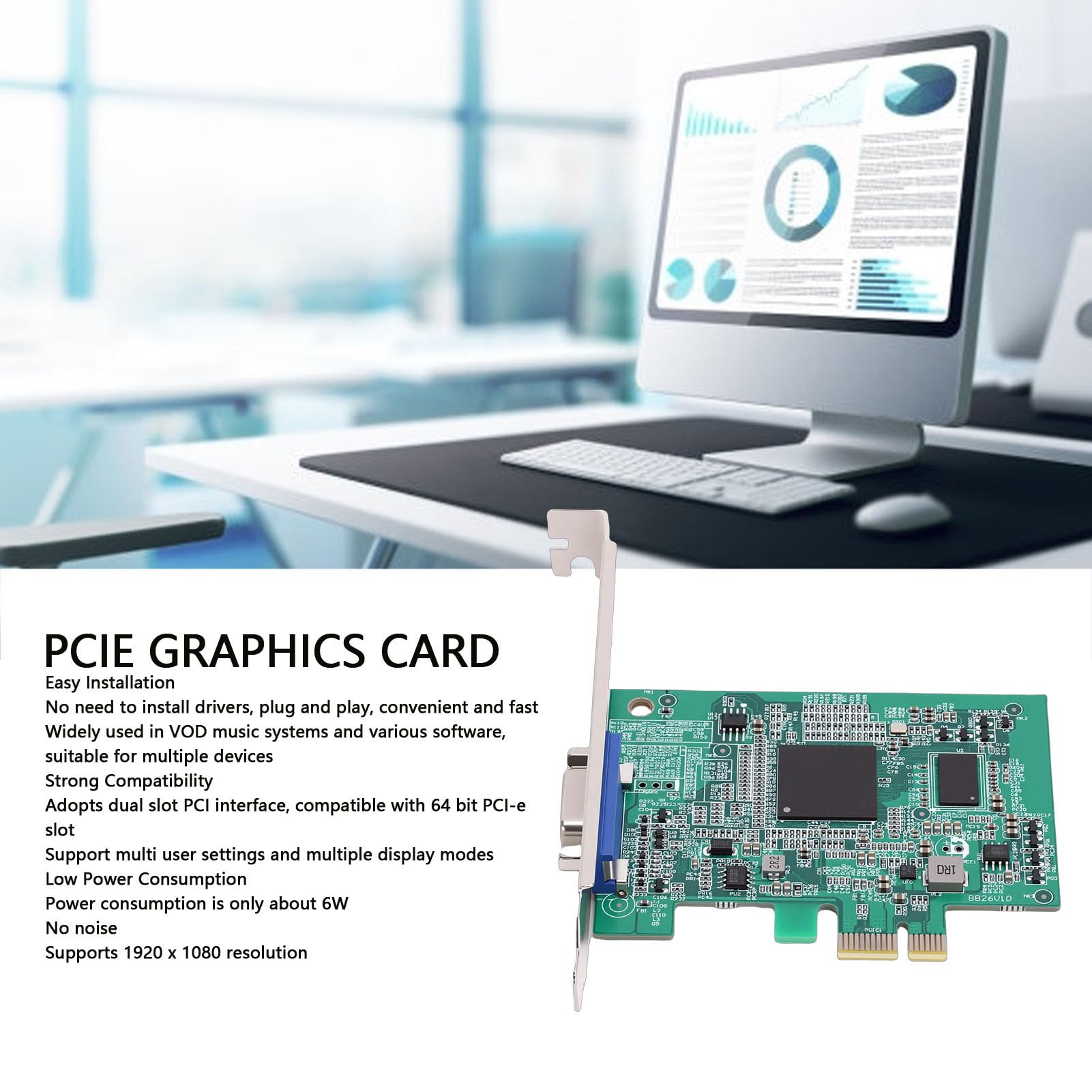 Jectse Scheda grafica PCIe, Plug and Play, senza bisogno di driver, interfaccia PCI a doppio slot, basso consumo energetico 6 W, con diverse modalità di visualizzazione, per scheda madre X99 X79