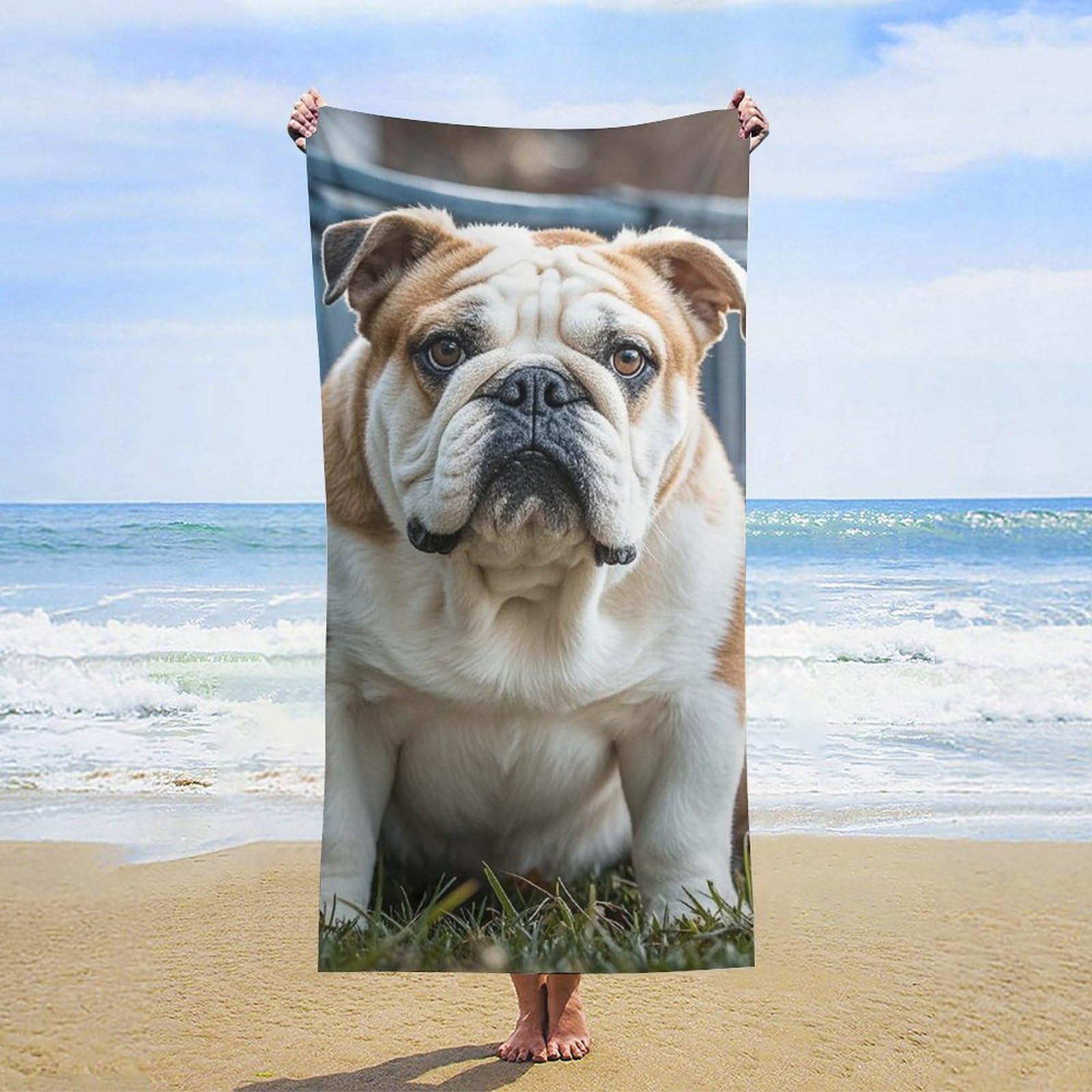 MXZERFKGLA Oversized Beach Towel 160x80cm Sand Free Quick Dry Absorbent Bath Towels Microfiber Thin Lightweight Pool Towels English Bulldogs Beach Towel for Travel Vacation Essentials Adult Gift