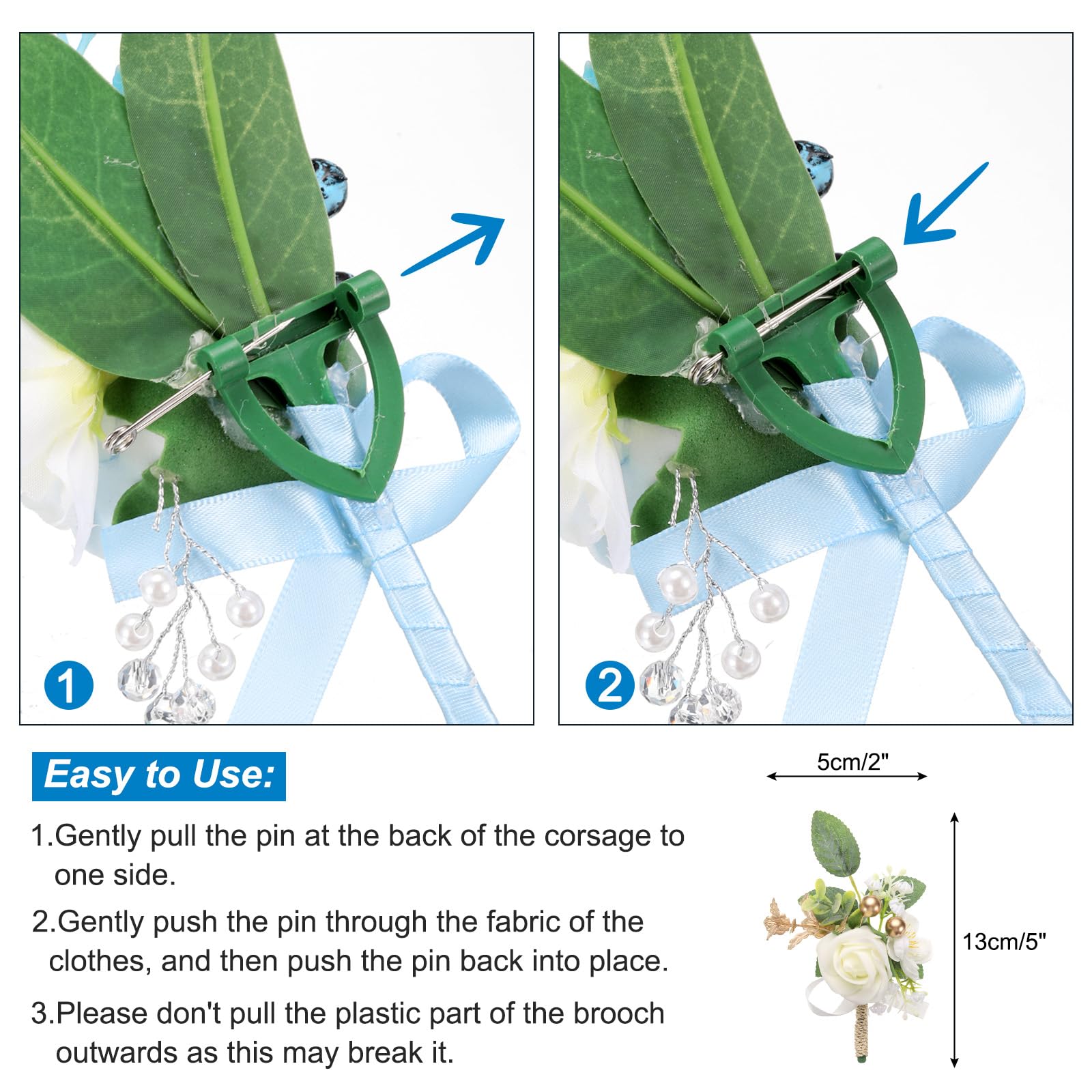 QUARKZMAN 15 Stück Weiße Rosen Anstecksträuße für Männer, Knopflöcher Taschenkorsage Künstliche Blumen mit Anstecknadeln für Braut Bräutigam Hochzeitszeremonie Jubiläum Formelle Party
