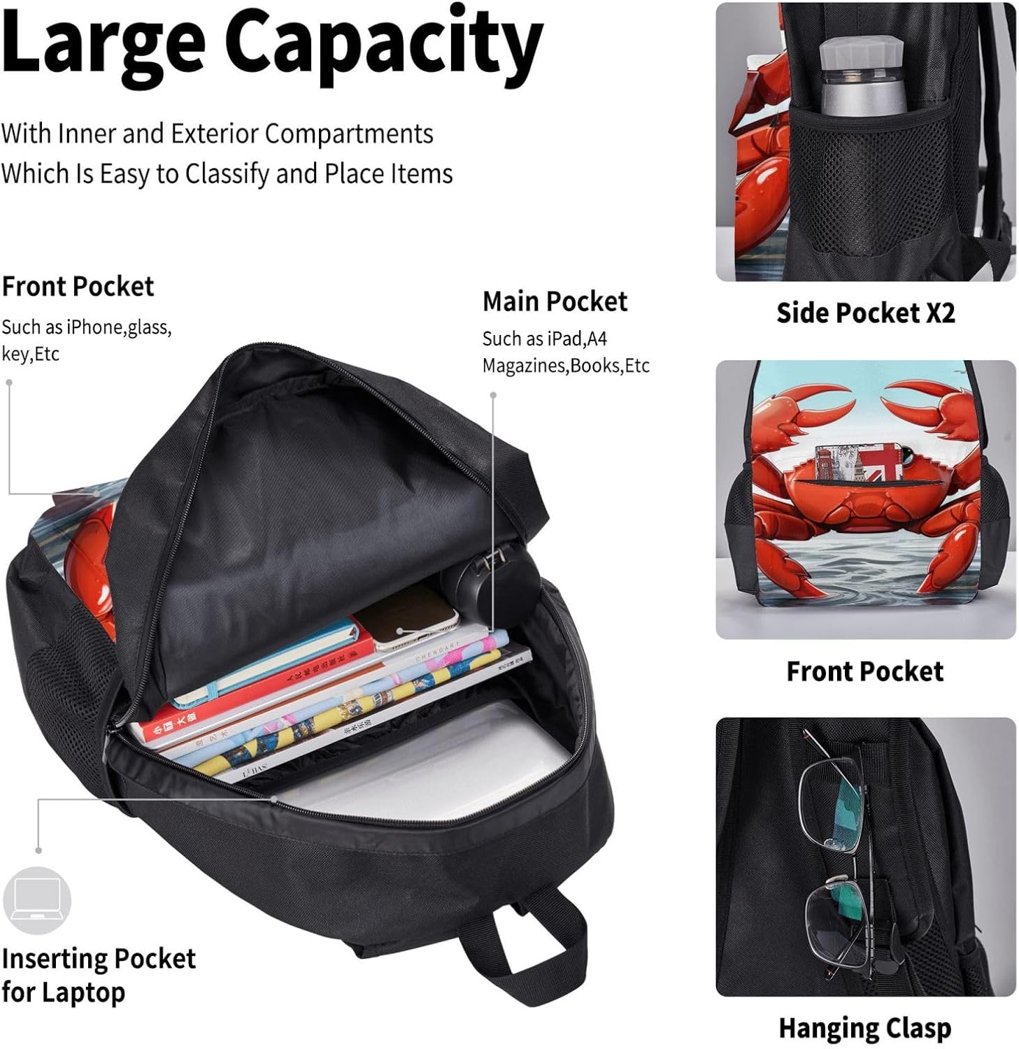 3 in1 Travel Laptop Backpack with Lunch Bag and Pencil Case Casual Daypack image 5