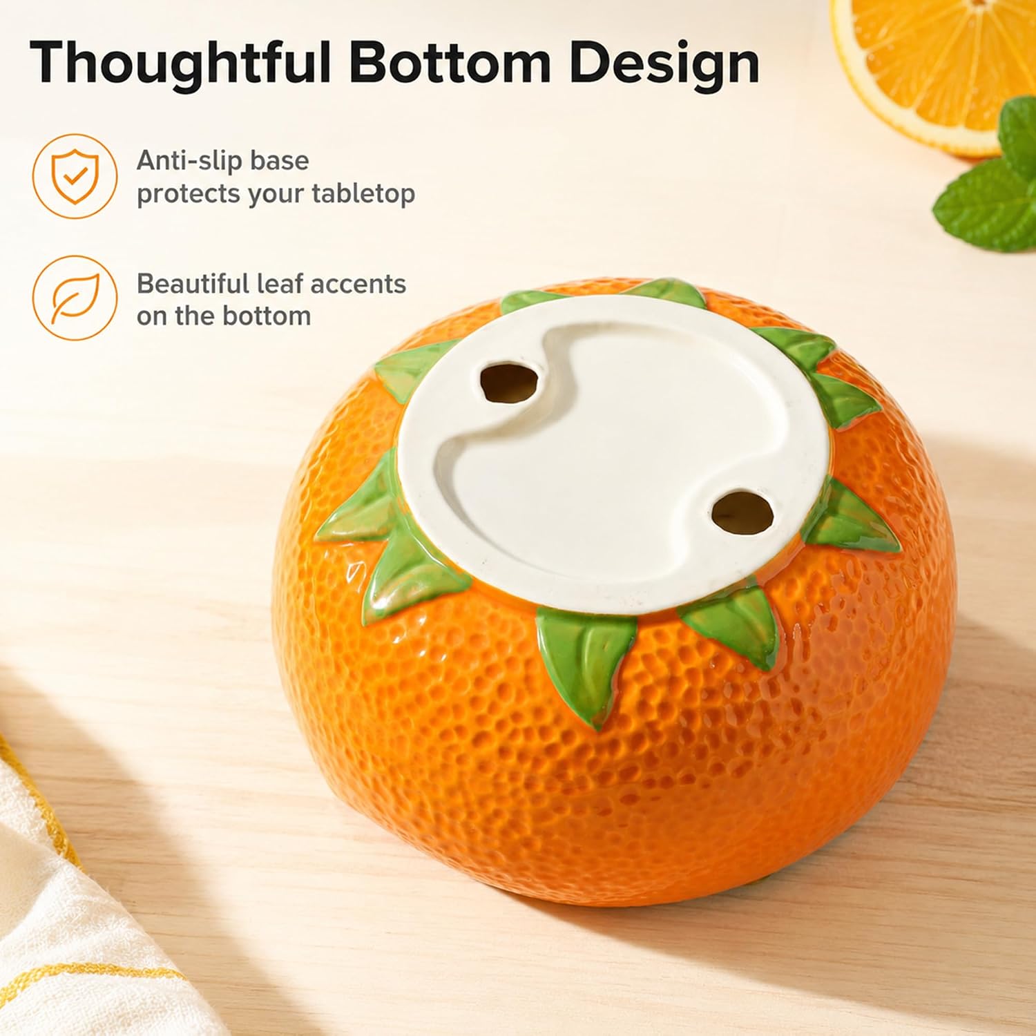 Ceramic Fruit Bowl, Orange-Shaped, 7 x 3.5 Inch