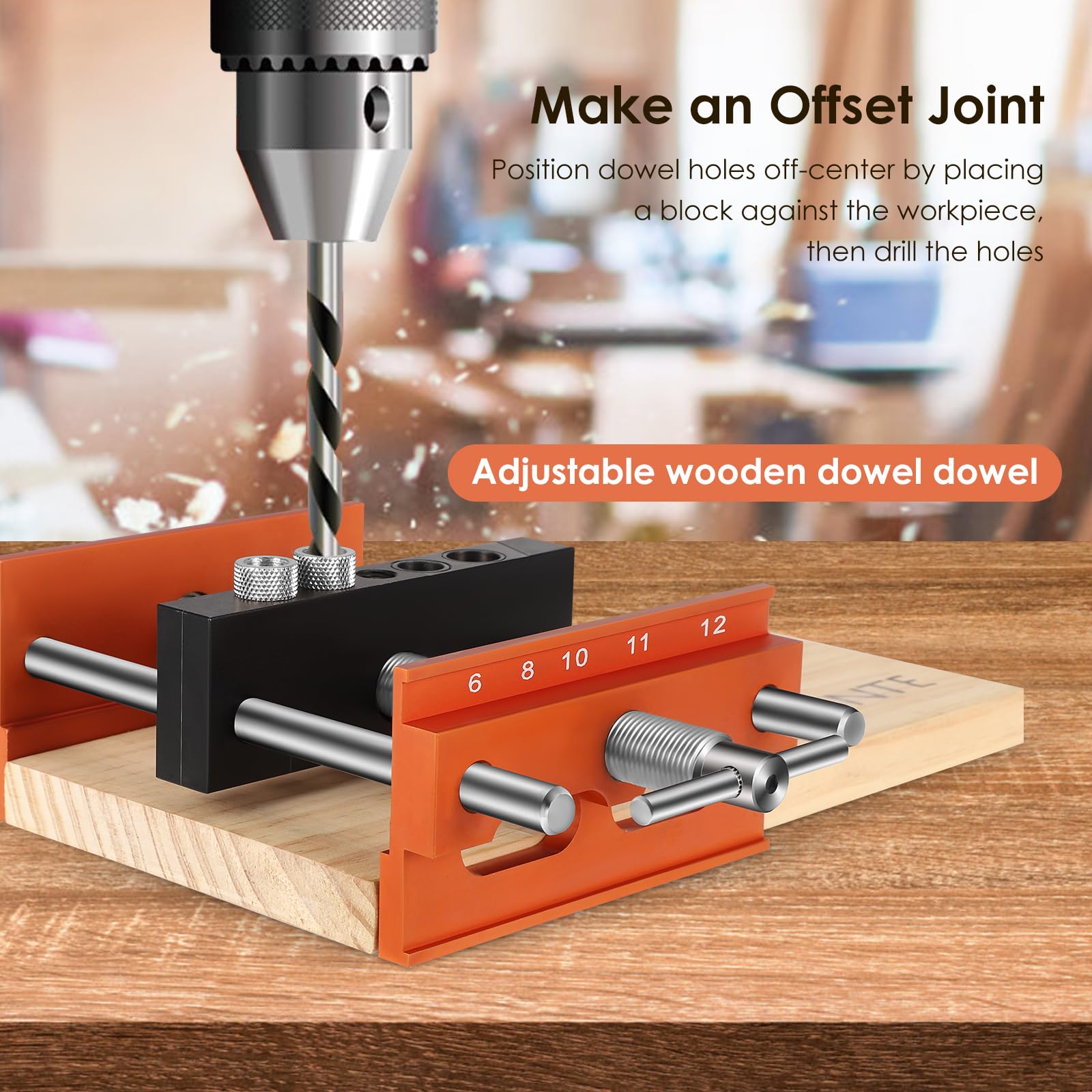 Self Centering Doweling Jig Kit,Drilling Guide Bushings Set,Dowel Jigs Woodworking Tools with 6 Bushings,Adjustable Holes Biscuit Joiner Set for 10mm to 170mm - Image 3