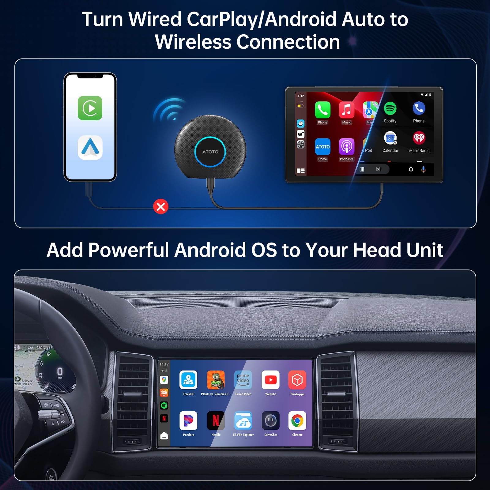 Wireless CarPlay Adapter with OBD2 Diagnostics,Supports CarPlay/Android Auto,4GB RAM 64GB Storage, Built-in 4G LTE, Preloaded DriveChat & FindApps,Plug-and-Play Car AI Box (8GB+128GB)