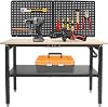 Work Table with Power Outlets, Work Bench Adjustable Height Workbench with Pegboard 661.39 LBS Load Capacity Work Benches for Garage, Workshop, Office, Home, Restaurants