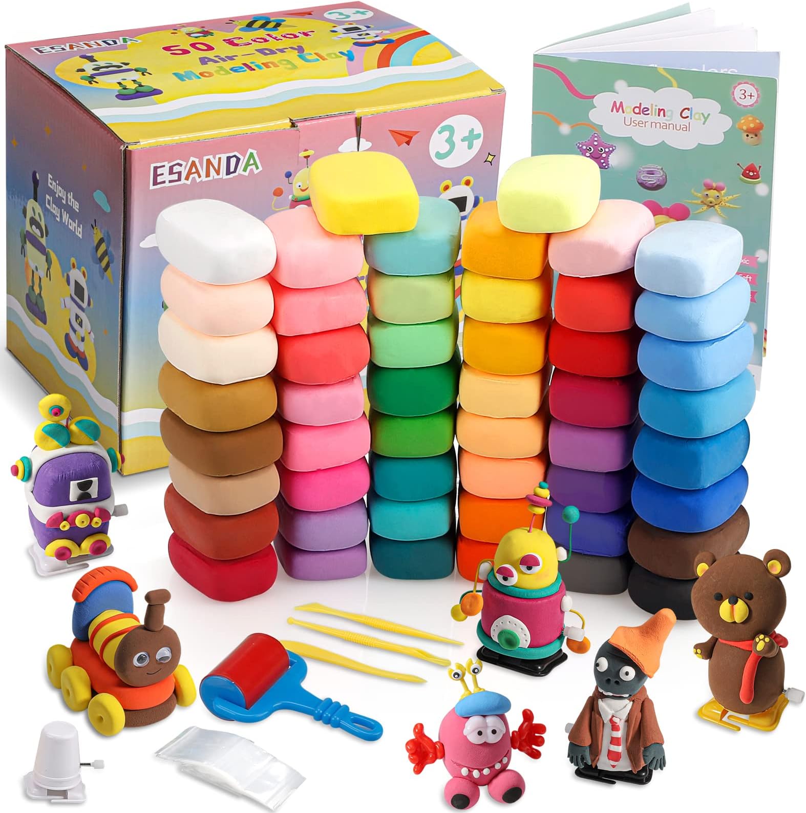 Modeling Clay Kit - 50 Colors Soft & Ultra Light Air Dry Magic Clay with Sculpting Tools, Safe & Non-Toxic, Great Gift for Kids.