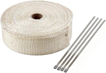 32Ft Titanium Exhaust Heat Wrap For Car & Motorcycle Exhaust Tape With Stainless Ties 10M White