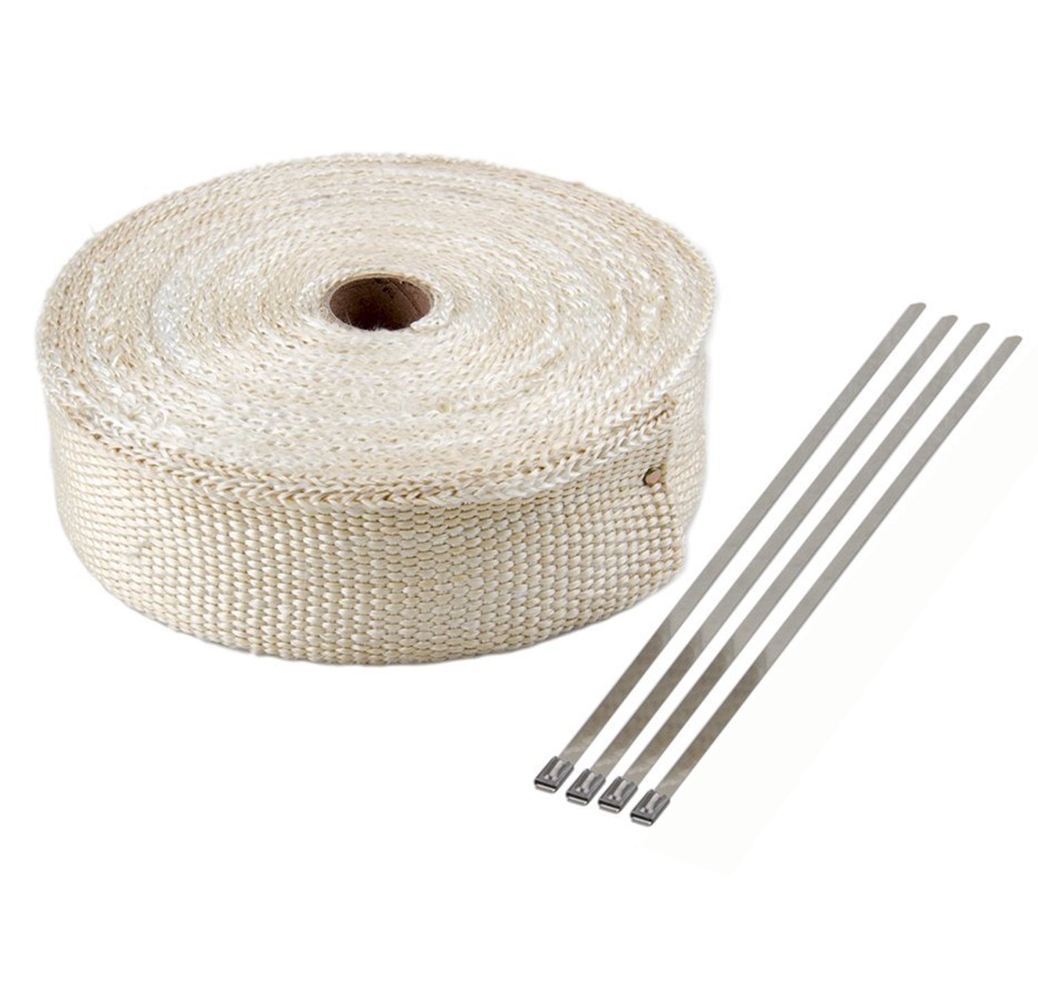 TESWNE 32Ft Titanium Exhaust Heat Wrap For Car & Motorcycle Exhaust Tape With Stainless Ties 10M (White)