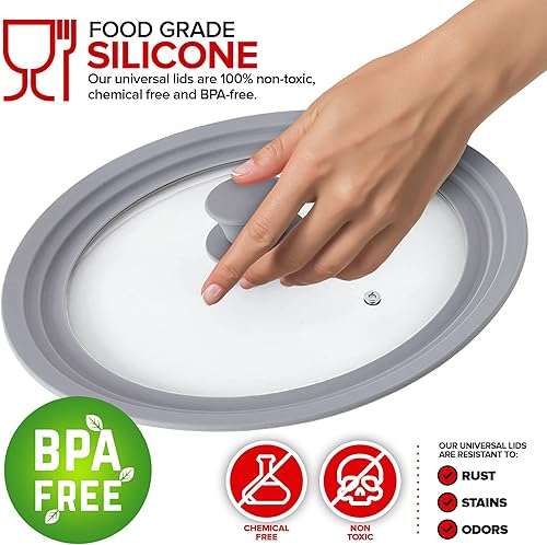 Miniatura 4 de Modern Innovations Tapas universales juego de 2 para utensilios de cocina de 7 a 12 pulgadas tapa de silicona de repuesto cubiertas superiores de