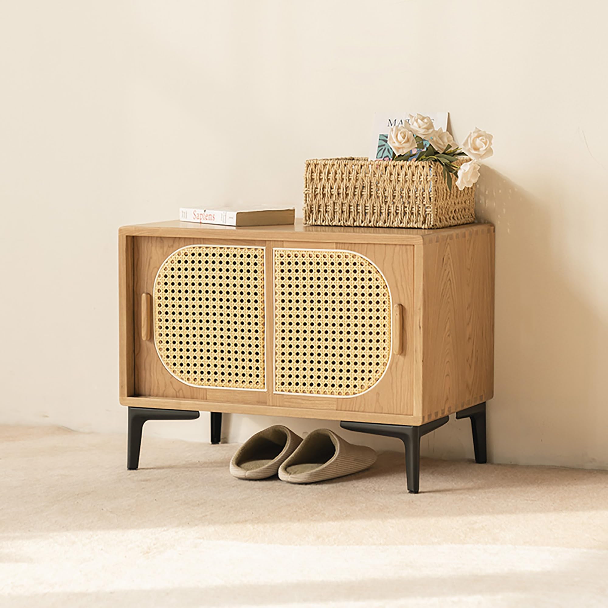 MSHGSKU Rattan Shoe Storage Bench for Bedroom & Entryway – Versatile Ottoman for Shoe nization & Bed End Storage – Stylish Bed Bench for Home Décor & Space Saving