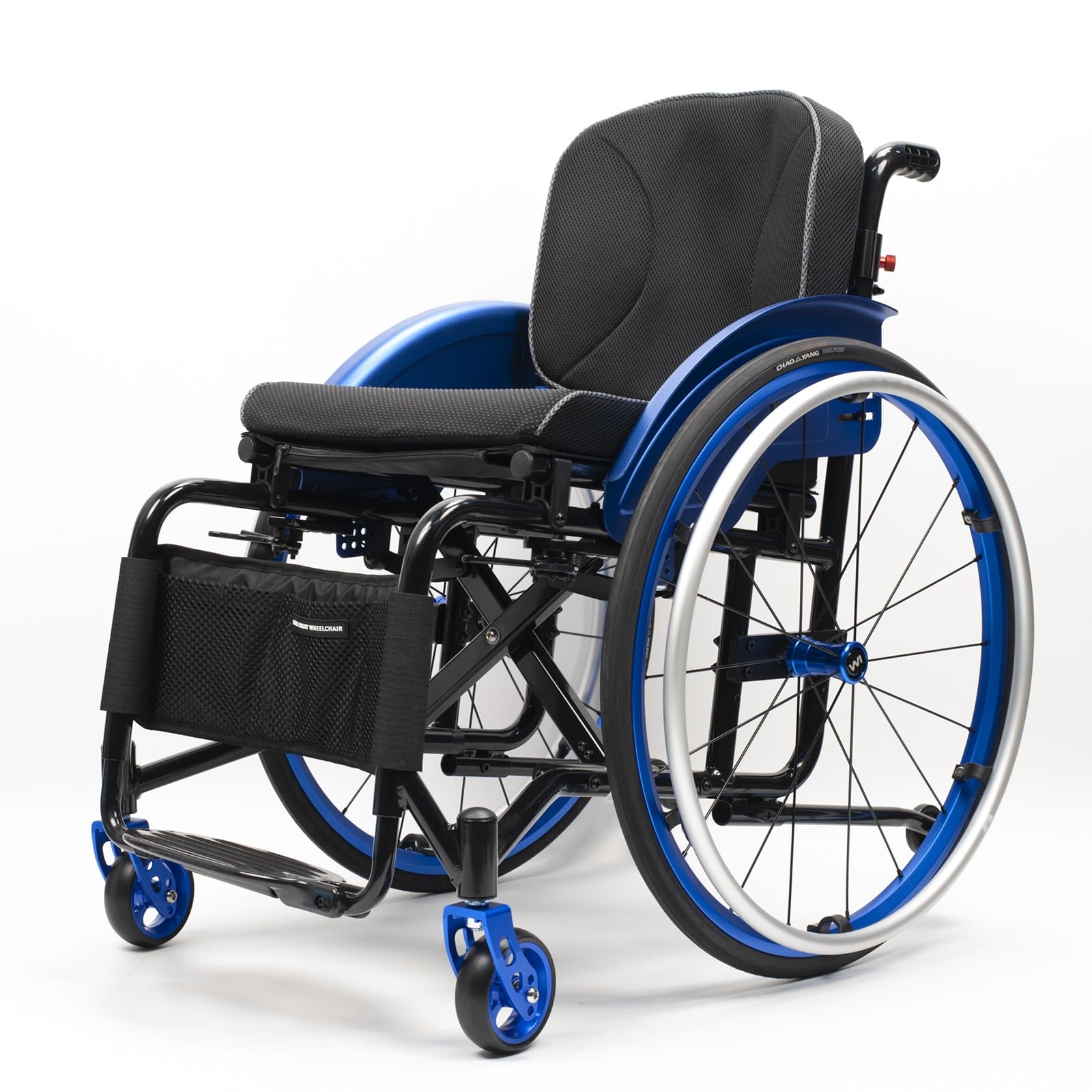 Silla de ruedas deportiva ultraligera plegable portátil todo terreno,Silla de ruedas manual de aleación de aluminio autopropulsada plegable,Silla de ruedas de transporte(Blue B,42cm/16.5in)