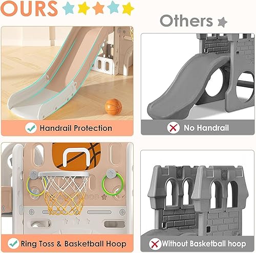 Miniatura 3 de Tobogán 9 en 1 para niños pequeños de 1 a 3 años con lanzamiento de anillo, aro de baloncesto y telescopio, tobogán para interiores y exteriores,