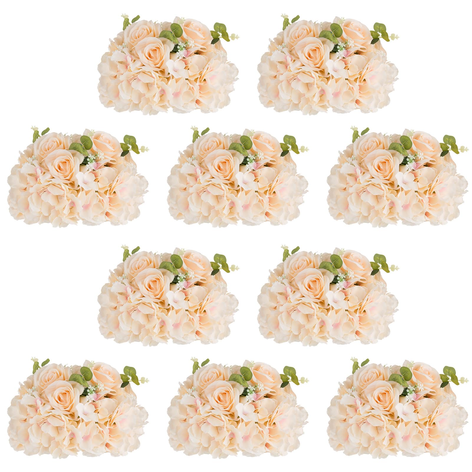 NUPTIO Flower Ball Arrangement Bouquet: 10 Pcs 11.8 inch Diameter Champagne Rose Fake Flowers Balls for Wedding Centerpiece Decorations Artificial Flower Centerpieces for Tables