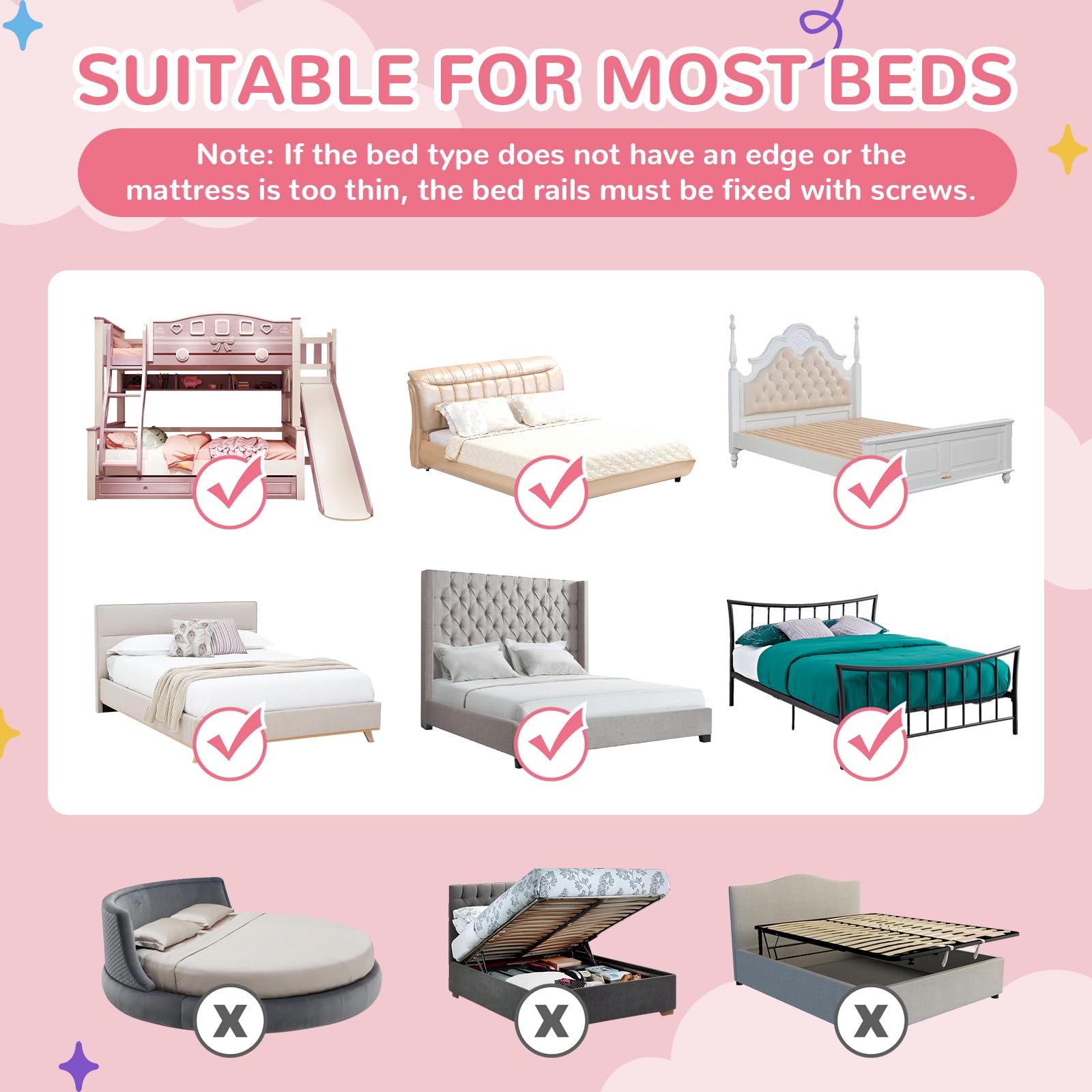 Sponda Letto Bambini 150 cm, Griglia di protezione per letto per bambini, griglia per il sollevamento verticale, Protezione da Caduta, Altezza Regolabile, per Letto di Famiglia e Lettino