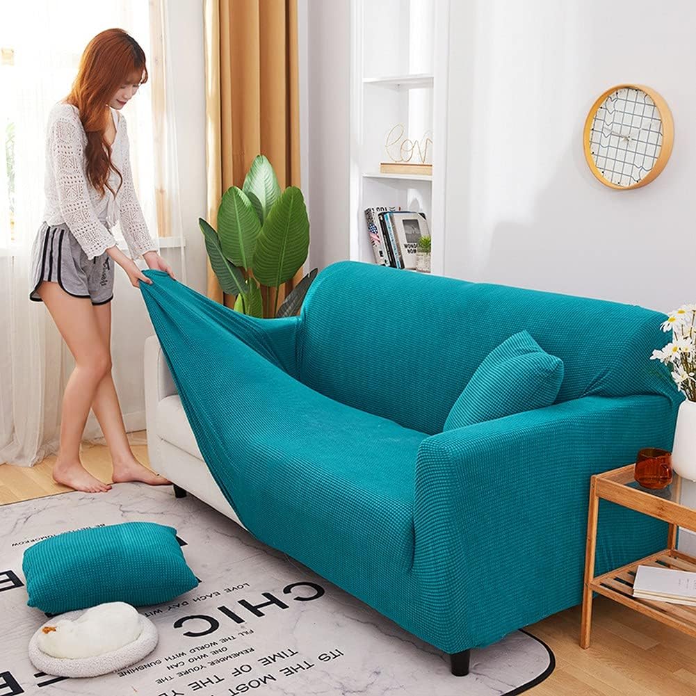 High Stretch Sofa Covers for 1/2/3/4 Seats, Pet Dog Cat Proof Slipcover Non Slip Magic Elastic Furniture Protector (3+4 seaters,Crimson) (Blue 3+4 seaters)