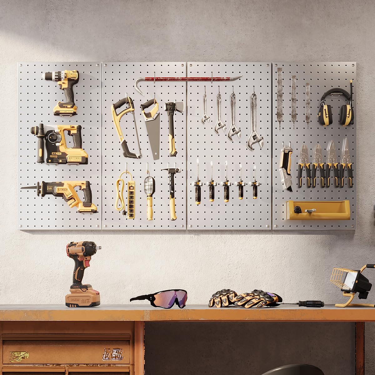 Metal Pegboard Wall Organizer, 12 x 24 in, Silver, 4 Pack
