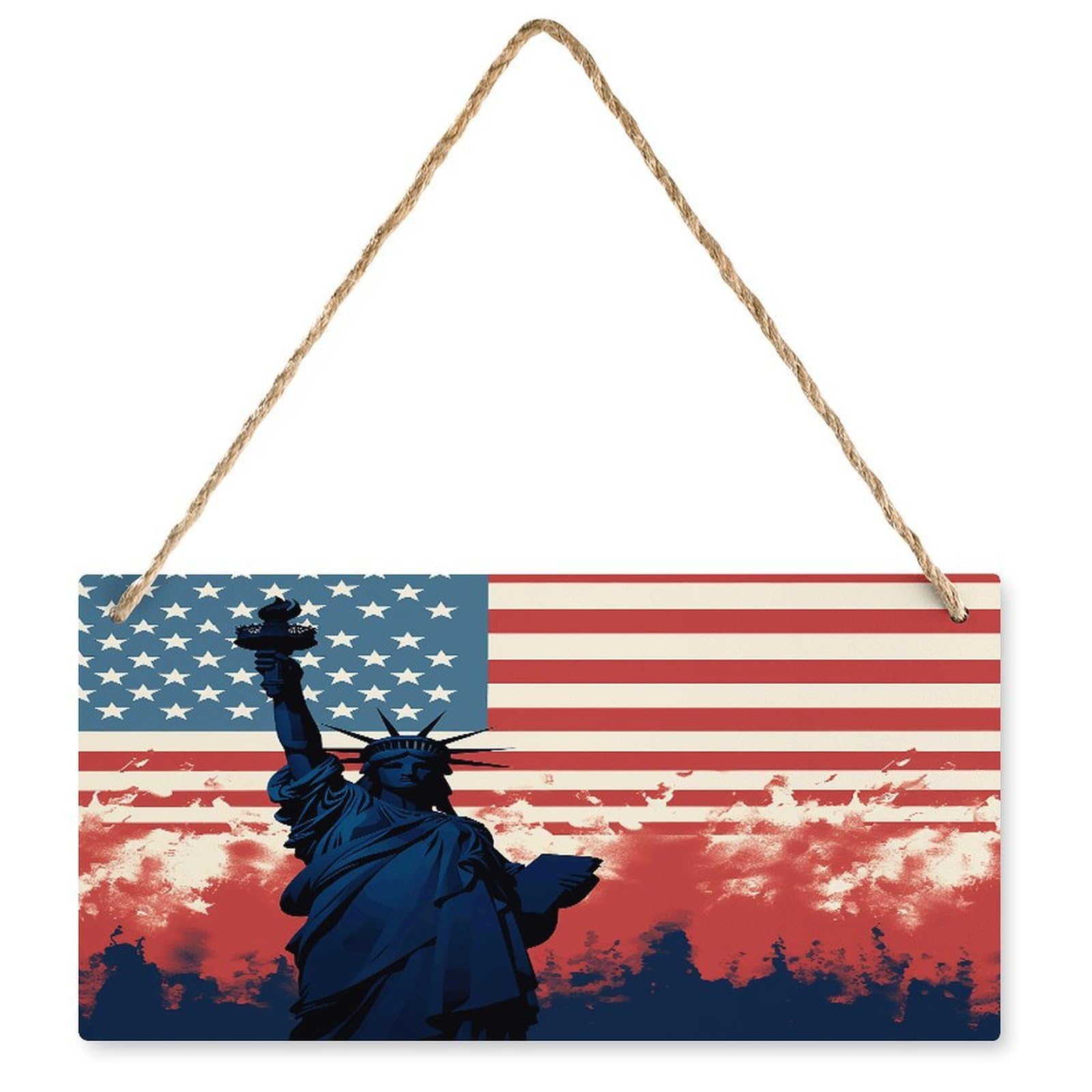 Fodpand Style Flag With Silhouette Of Lady Liberty Wall Art Wooden Hanging Sign Decor, Artwork For Wall Decoration, Funny Plaque For Bedroom Kitchen Living Room Home Decoration 9.8 X 4.9 Inch