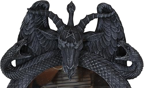 Ebros Gift Sabbatic Goat Idol Baphomet con caduceo, serpientes serpientes, espejo de pared, placa decorativa de 18 pulgadas de alto, Illuminati