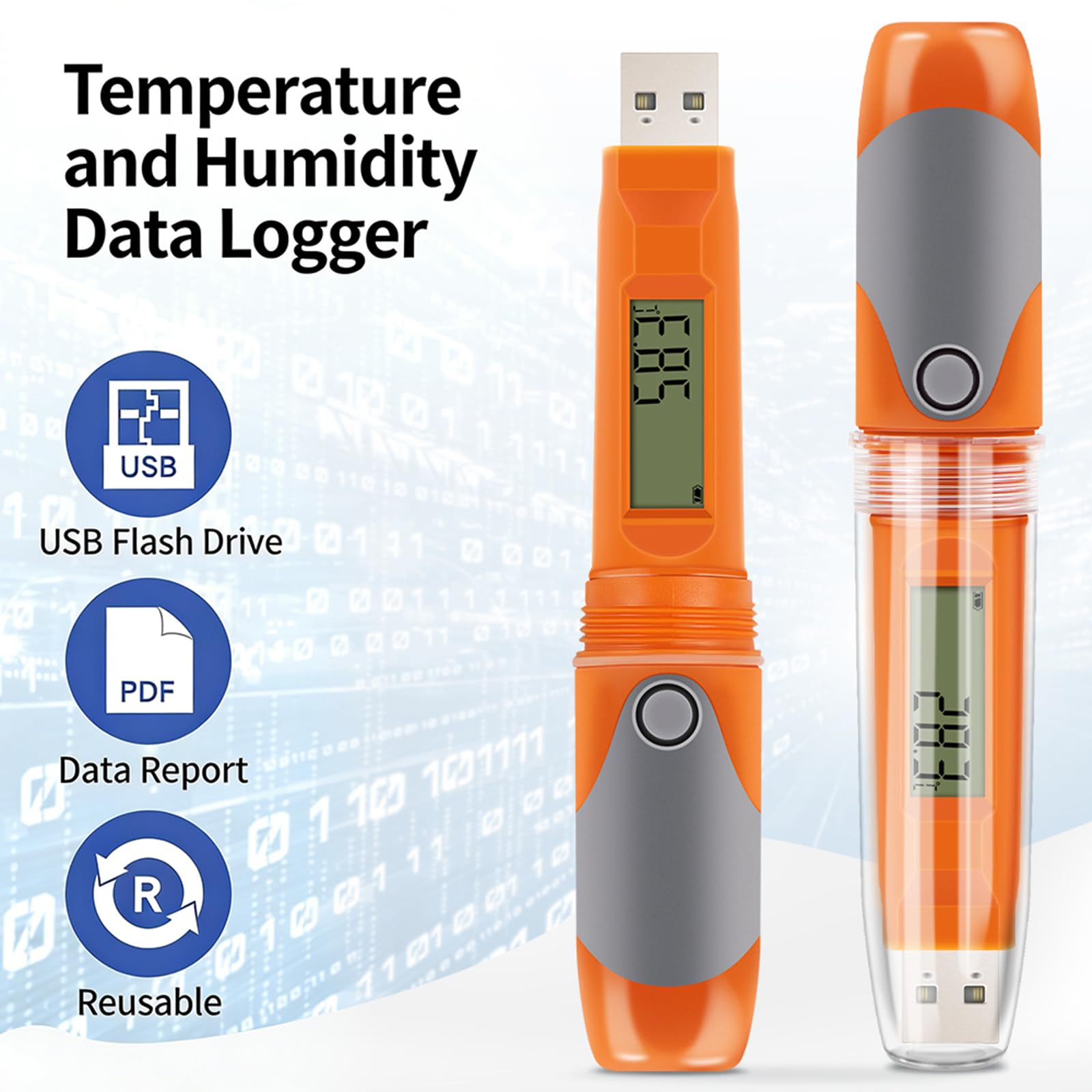 Registrador profesional de temperatura y humedad con 32000 puntos de datos para almacenamiento de alimentos, farmacéutico, laboratorio, uso industrial, impermeable, termohigrómetro