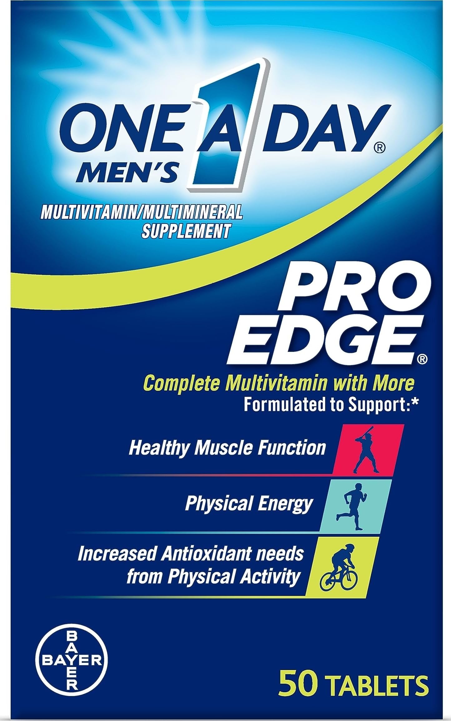One A Day Men’s Pro Edge Multivitamin, Supplement with Vitamin A,C,D, E and Zinc for Immune Health Support and Magnesium for Healthy Muscle Function, 50 Count