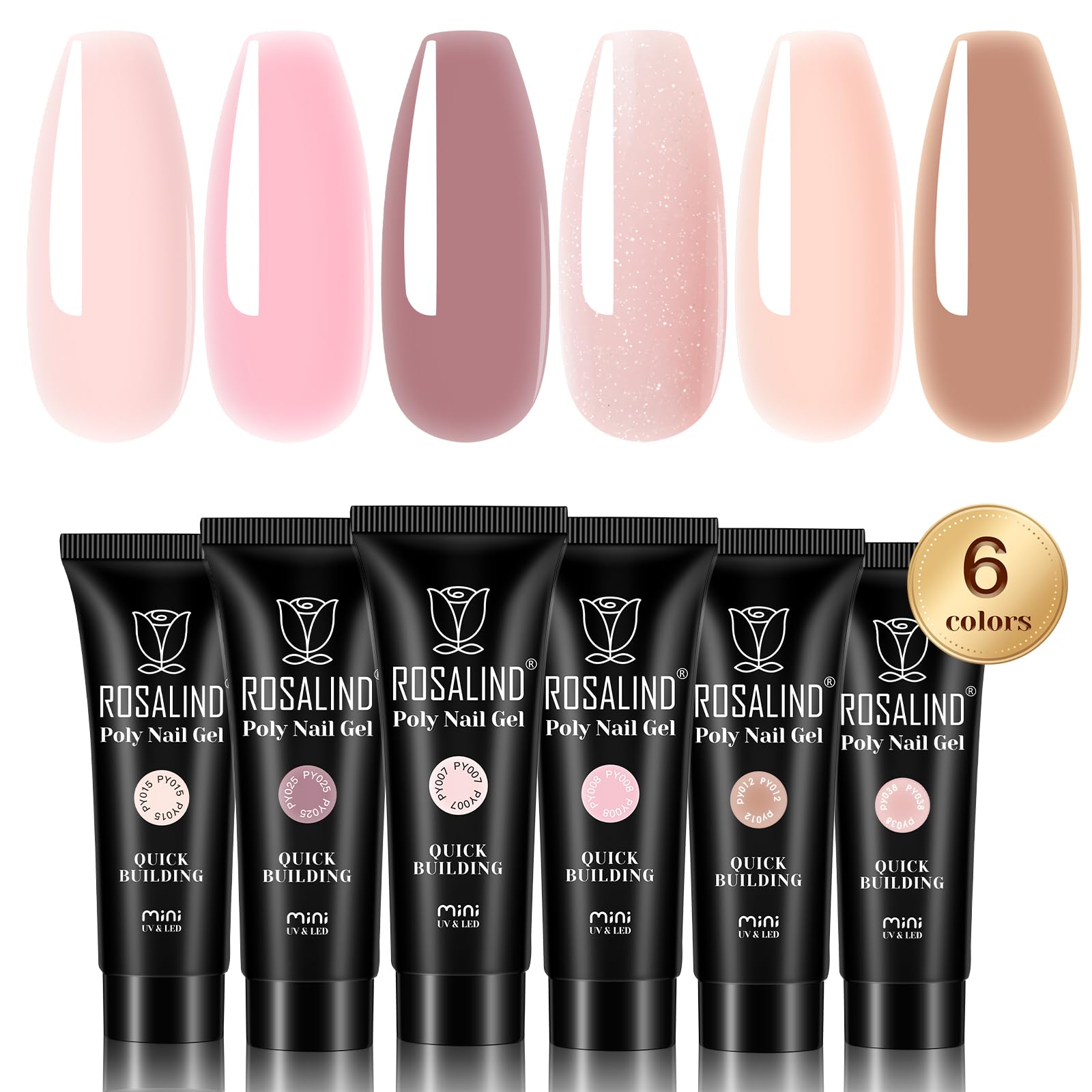 ROSALIND Poligel per Unghie, 6 Colori 10ml Gel Ricostruzione Unghie, Set gel unghie Estensione per Principiante, Professionale e Salone di Bellezza, DIY Gel Nail Art