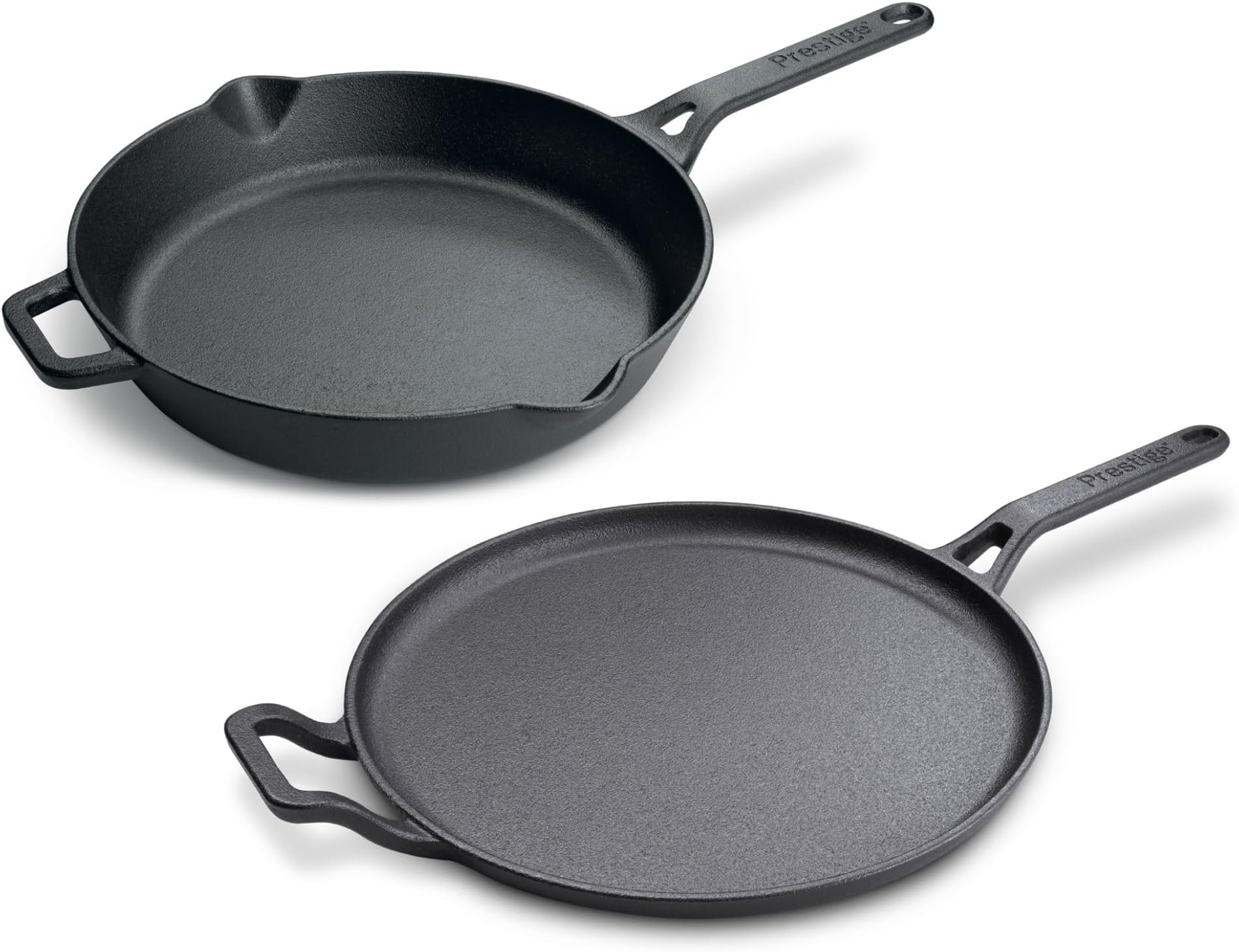 Pre-Seasoned Cast Iron Cookware Set - 28cm Flat Dosa Tawa + 26cm Fry Pan | Iron Utensils for Cooking | Induction Cookware Set | Black - PR49081