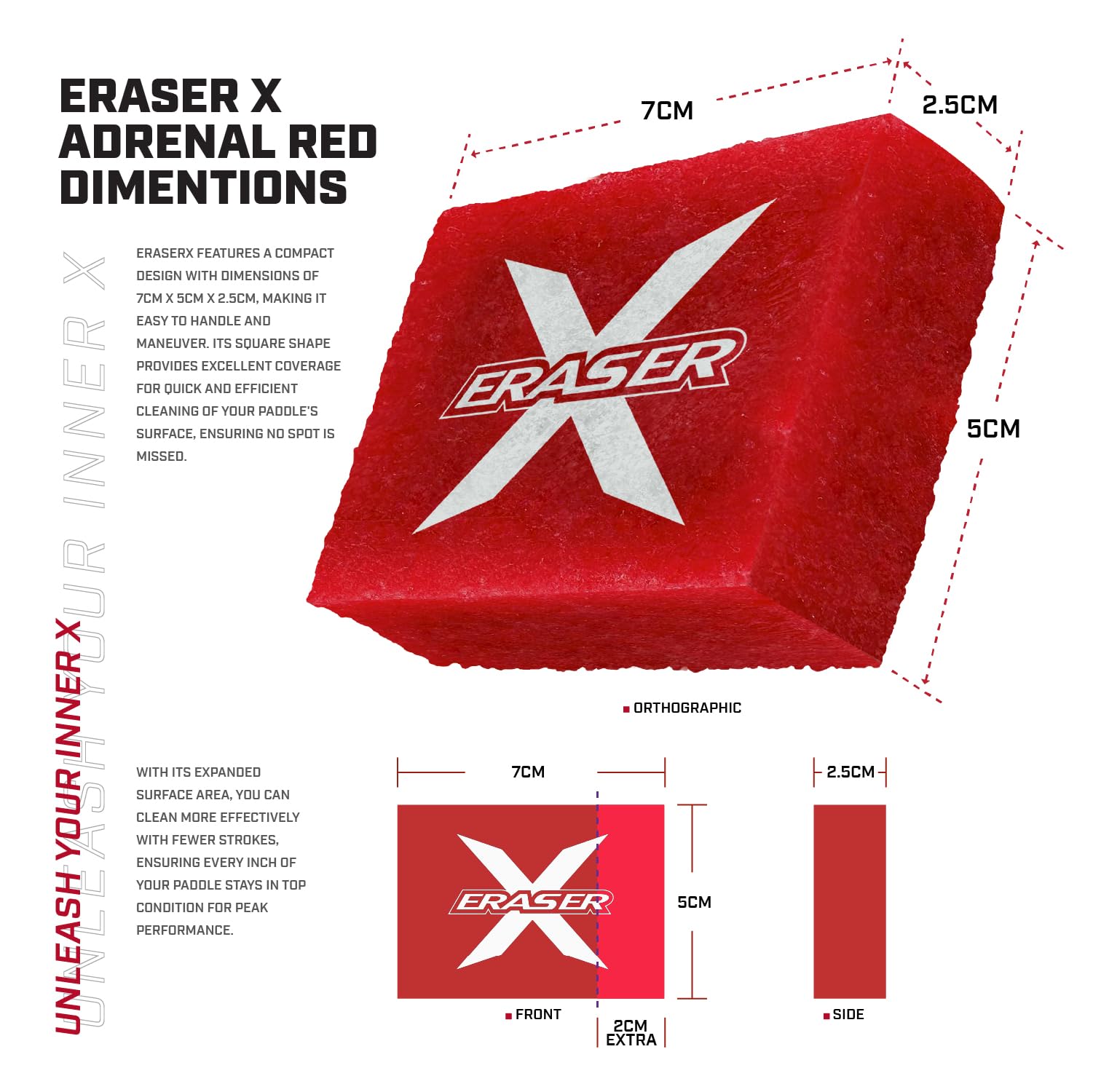 EraserX Black, Adrenal Red Precision Paddle Cleaner large - Engineered to Restore Your Pickleball Paddle Almost to Factory Condition by Clearing Ball Impact Marks and Minor Blemishes, ( For Carbon Fiber Surface )EraserX Black, Adrenal Red Precision Paddle Cleaner large - Engineered to Restore Your Pickleball Paddle Almost to Factory Condition by Clearing Ball Impact Marks and Minor Blemishes, 7x5x2.5cm ( For Carbon Fiber Surface ) (7x5x2.5 red) 1