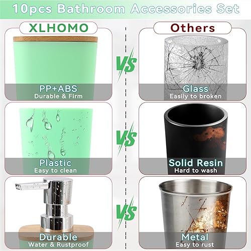 Miniatura 5 de Juego de accesorios de baño verdes, juego de accesorios de baño de 9 piezas con basura, soporte para cepillos de dientes, taza de cepillo de