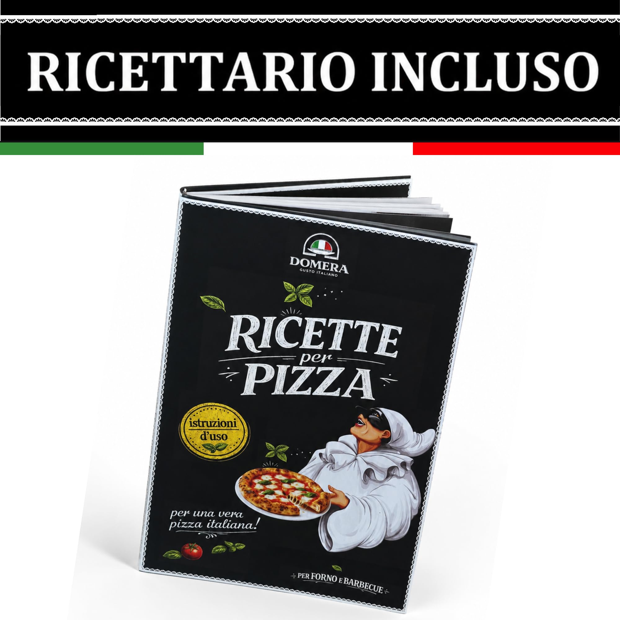 Domera - Pietra Refrattaria per Pizza - Antiaderente - Pietra Refrattaria per Barbecue in Cordierite + Pala in Legno Per Pizza Carne Pesce e Verdure Fino a 900° - 38x30 cm