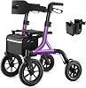 MAXWALK Walkers for Seniors, Rollator Walker with Seat, 12 Big Rubber Wheels All Terrain Rollator Walker with Backrest, Built-in Cable, Cup Holder, Foldable and Height Adjustment for Seniors, Red