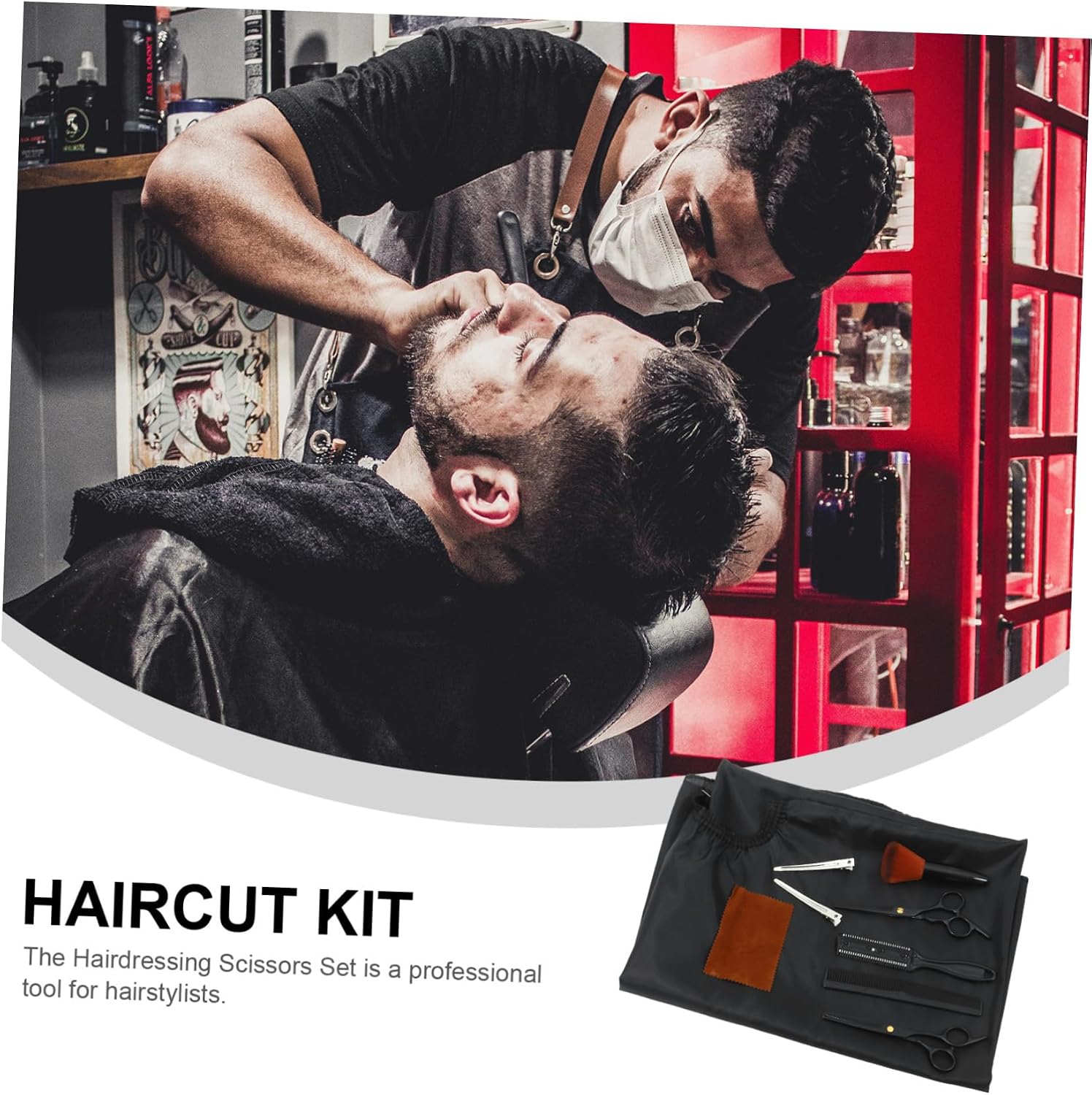 1 Set Professional Hair Cutting Scissors Hairdressing Kit with Thinning Shears Combs and Barber Cape for Salon and Home Use