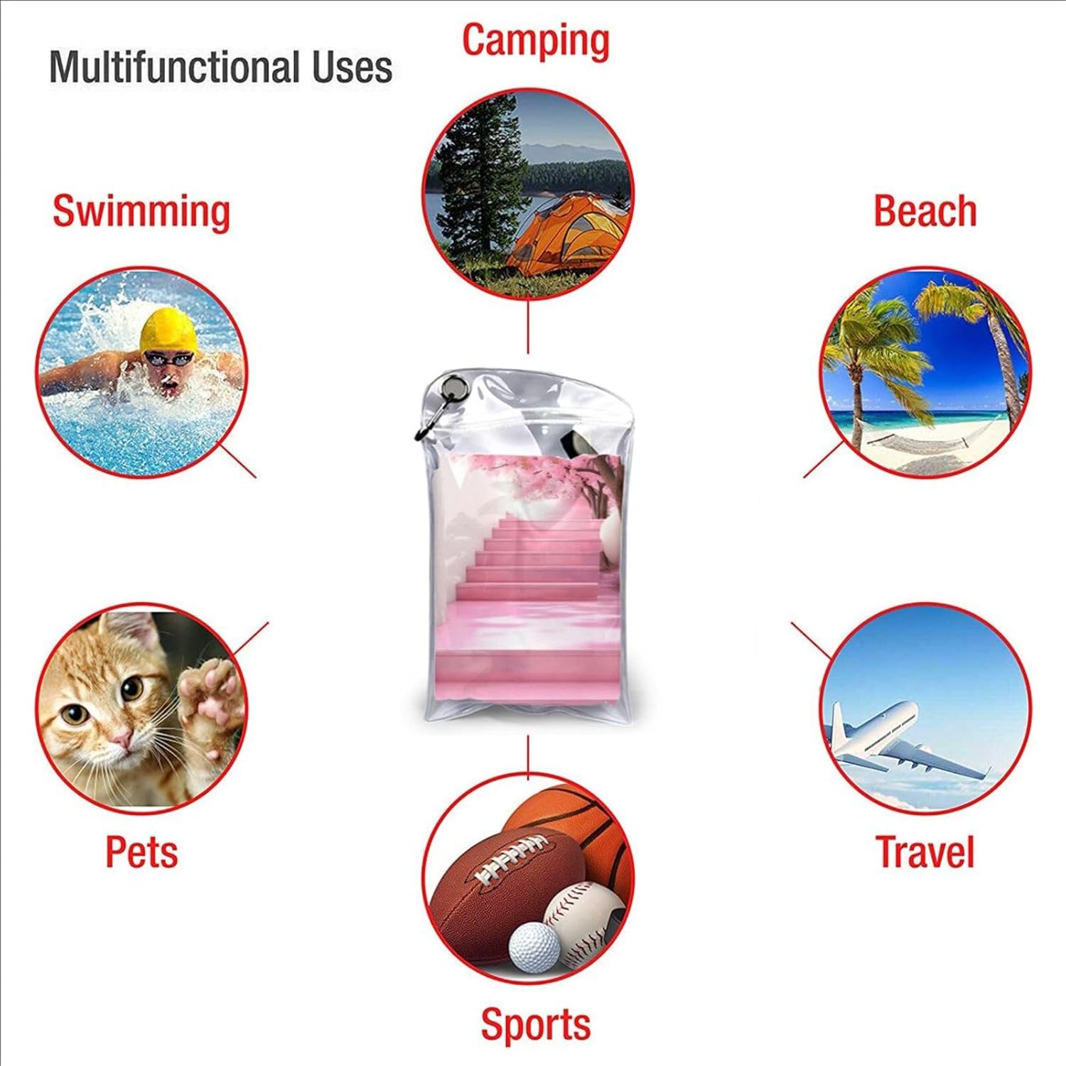 Pink Cherry Blossom Staircase Printed Microfiber Towel,Camping Towel,Fast Drying Towel,Soft Lightweight for Gym,Hiking,Yoga,Backpacking, White