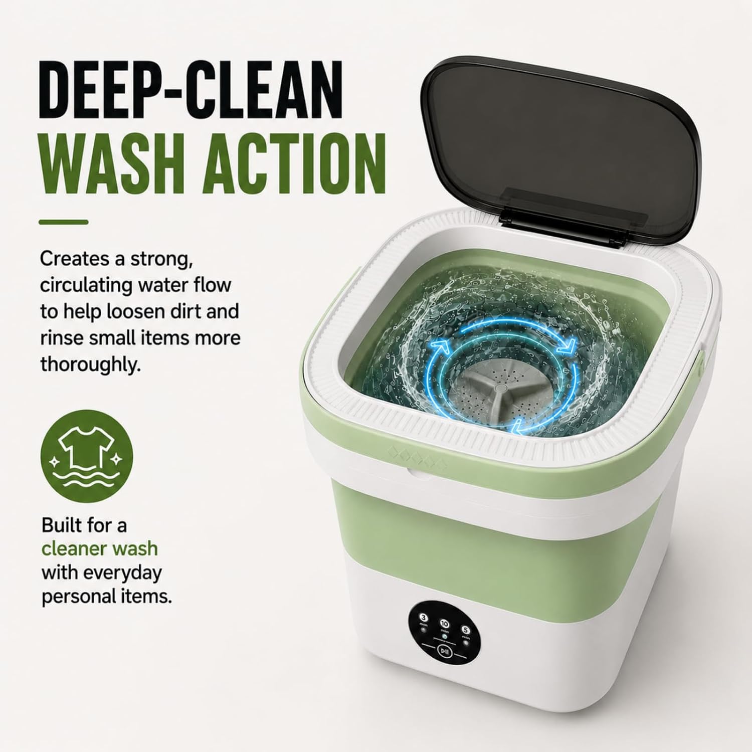 Portable Washing Machine【Upgraded 20L Capacity・3 Modes Deep Cleaning・1-Year Free Replacement】Foldable Mini Washer and Dryer, Small Washing Machine for Travel, Dorms, RVs, Camping (Green)
