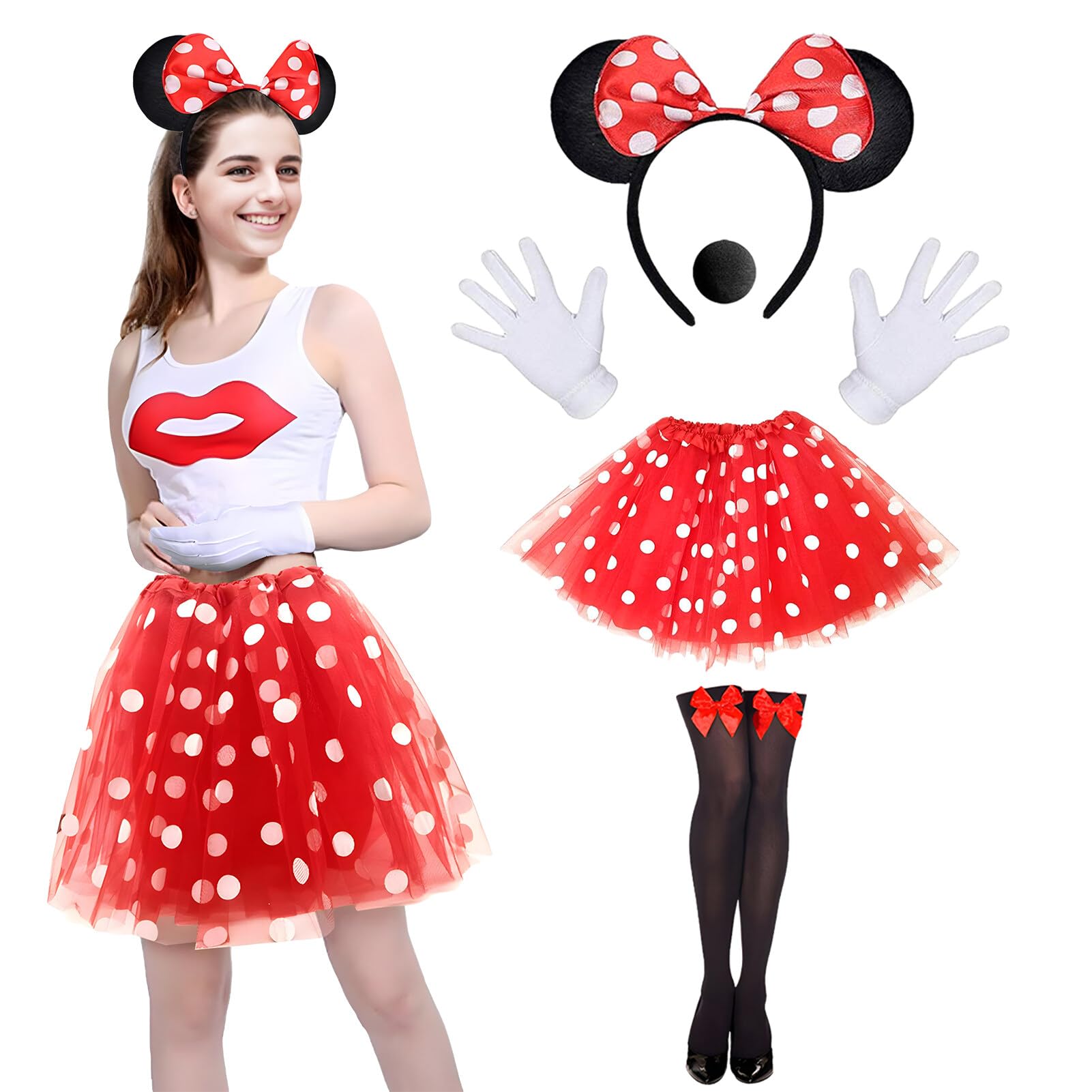 Amycute Minnie Mouse Costume Adult Kids Minne Tutu Dress Polka Dots Tutu Dress Women Girls Christmas Halloween Fancy Dress