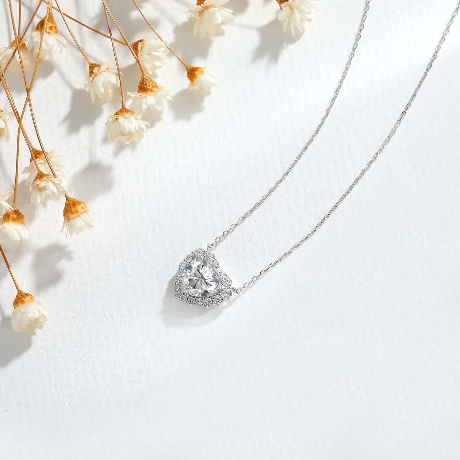Moissanite Necklace for Women, 2.0 CT 925 Sterling Silver Heart Pendant Necklace, D Color VVS1 Love Necklaces for Wife Girlfriend Mom, Dainty Diamond Jewelry Gift for Birthday Anniversary Wedding - Image 4